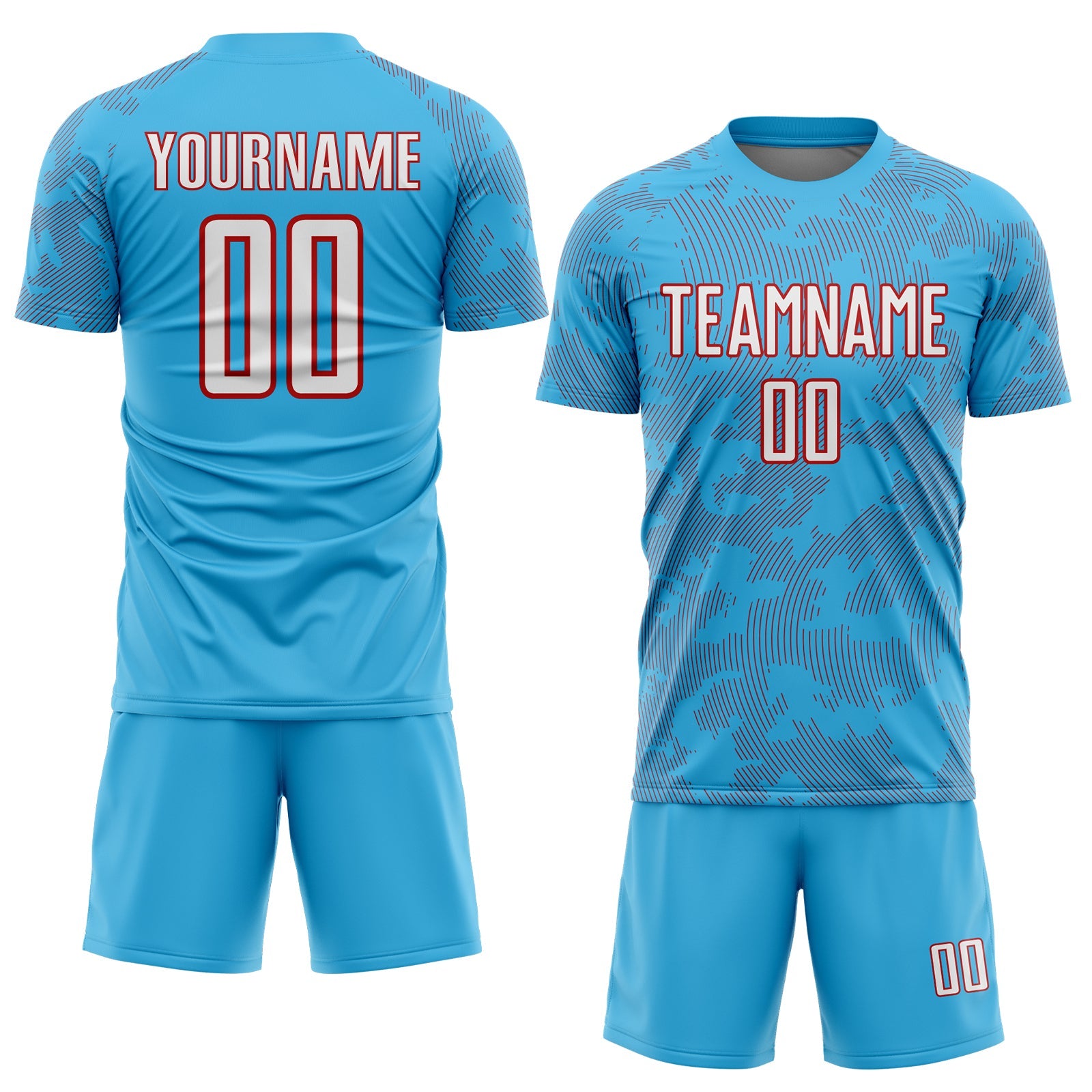 Custom Sky Blue White-Red Curve Lines Sublimation Soccer Uniform Jersey view 2