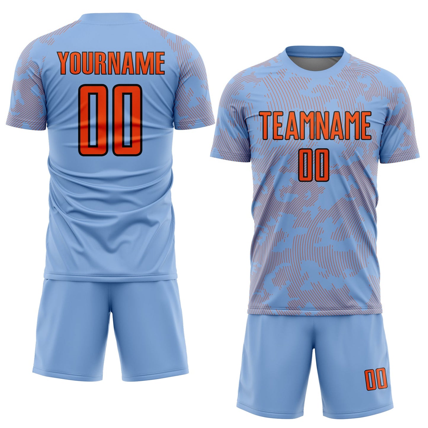 Custom Light Blue Orange-Black Curve Lines Sublimation Soccer Uniform Jersey view 2