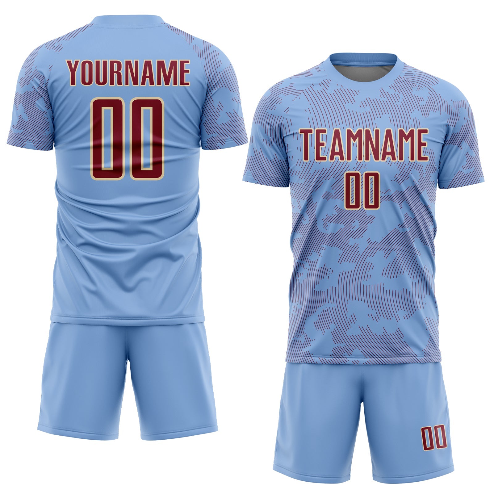 Custom Light Blue Crimson-Cream Curve Lines Sublimation Soccer Uniform Jersey view 2