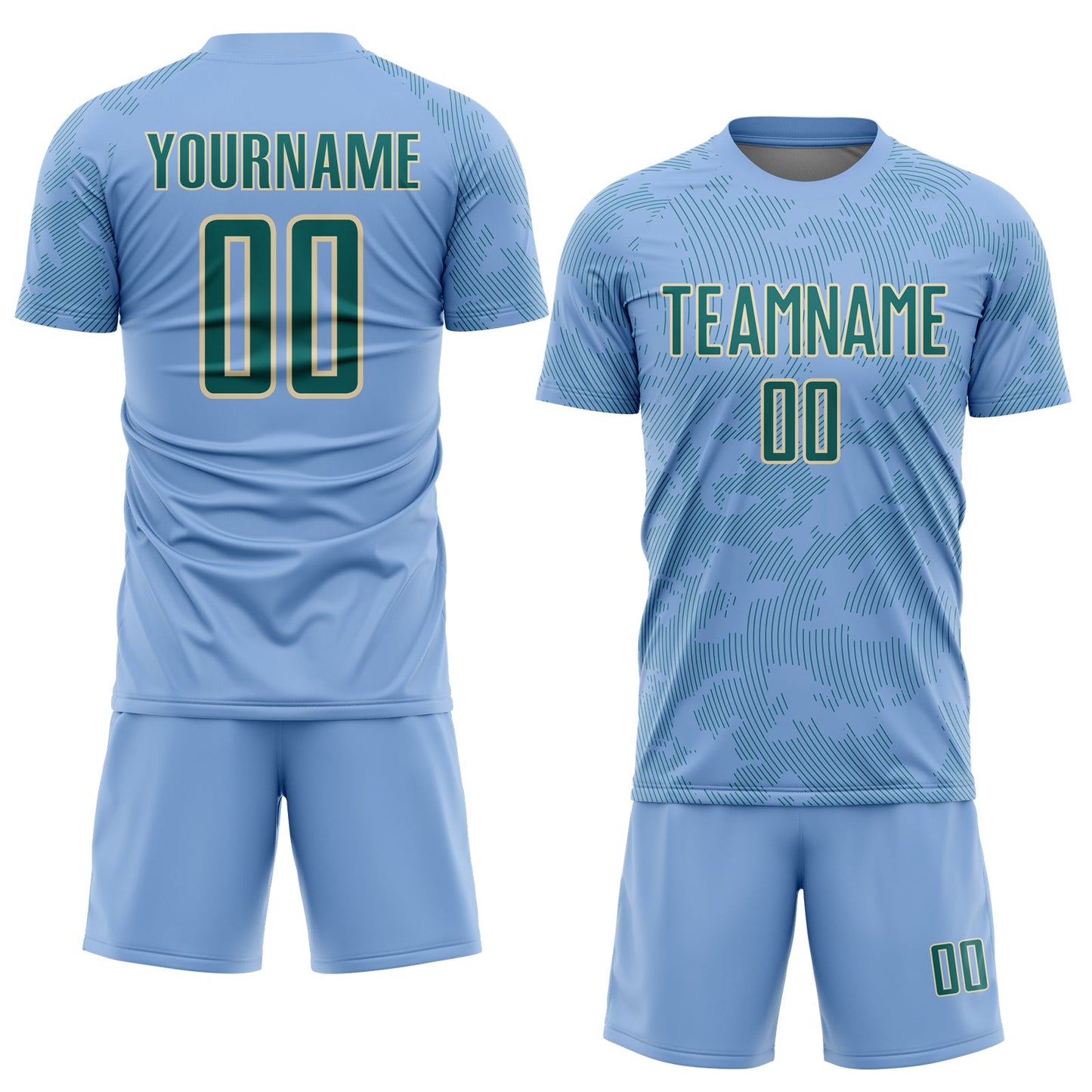 Custom Light Blue Teal-Cream Curve Lines Sublimation Soccer Uniform Jersey view 2