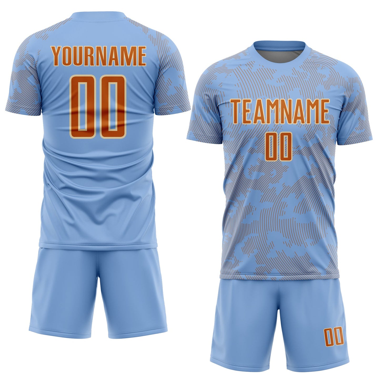 Custom Light Blue Texas Orange-Cream Curve Lines Sublimation Soccer Uniform Jersey view 2