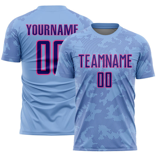 Custom Light Blue Dark Purple-Pink Curve Lines Sublimation Soccer Uniform Jersey - Main View