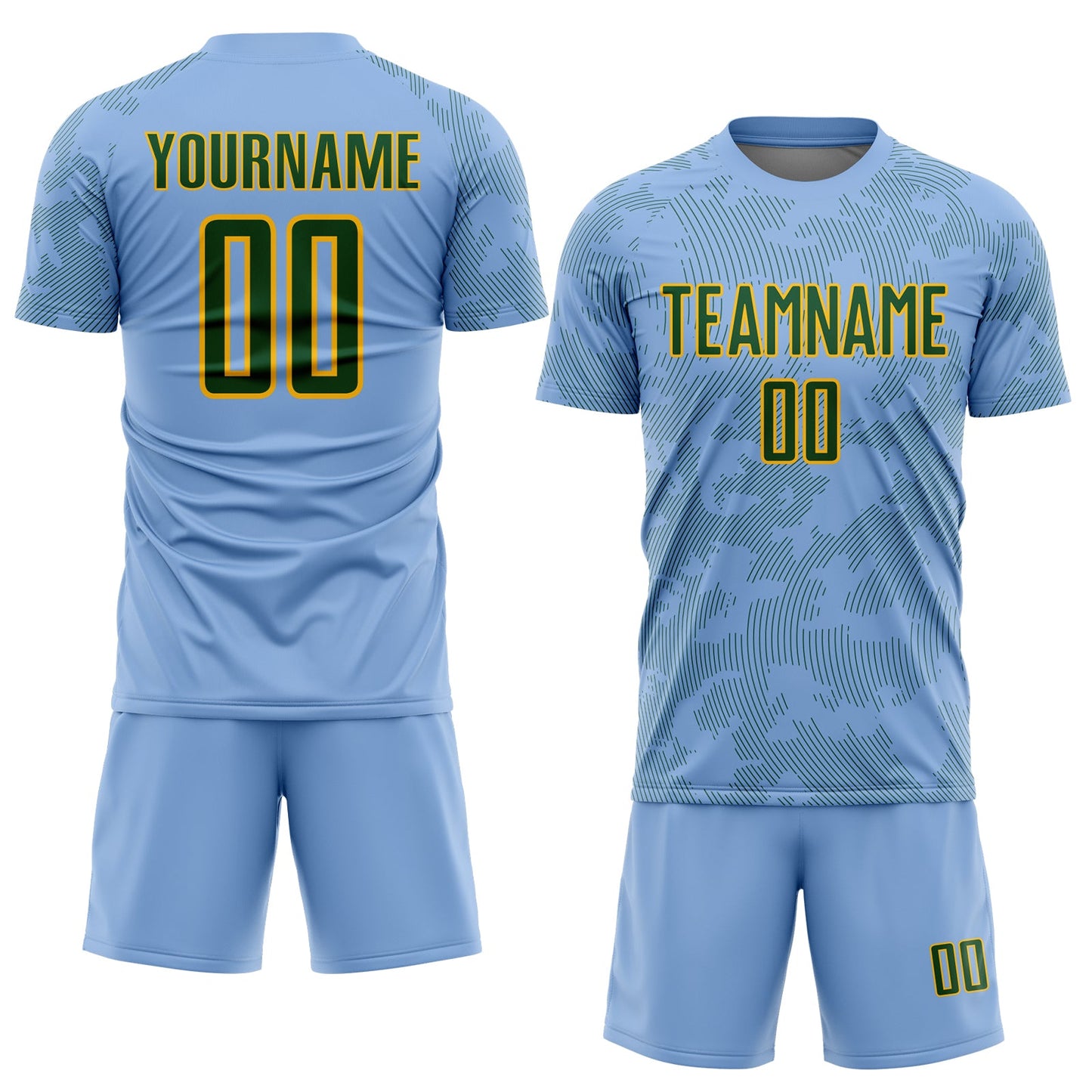 Custom Light Blue Green-Gold Curve Lines Sublimation Soccer Uniform Jersey view 2