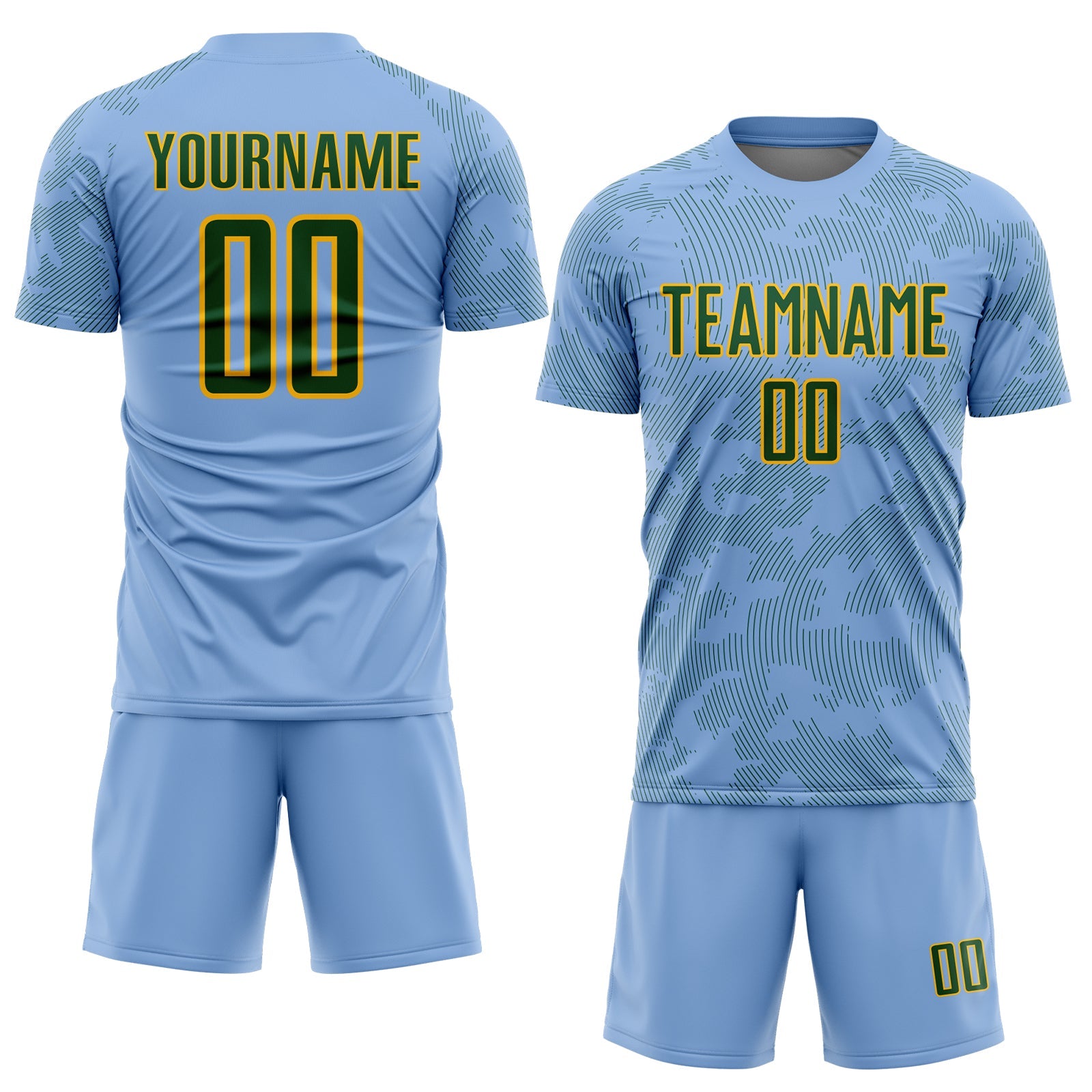 Custom Light Blue Green-Gold Curve Lines Sublimation Soccer Uniform Jersey view 2