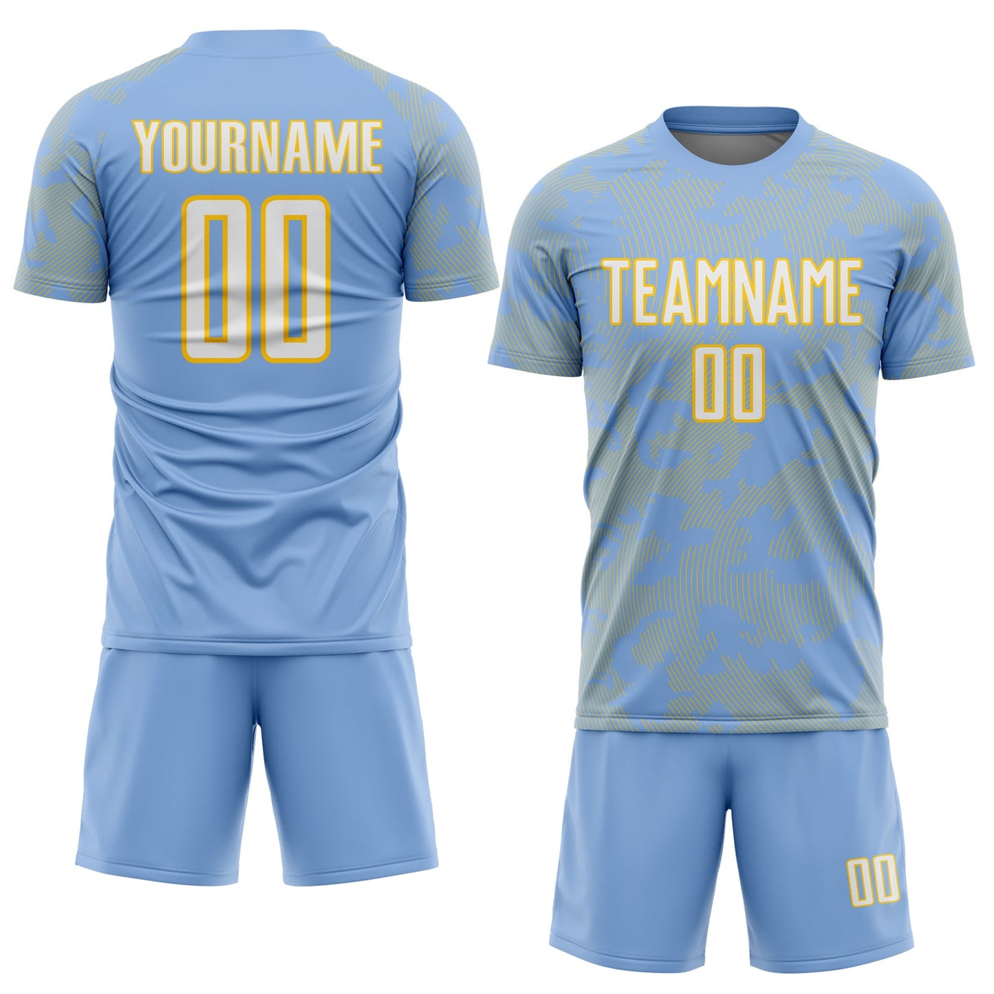 Custom Light Blue White-Yellow Curve Lines Sublimation Soccer Uniform Jersey view 2