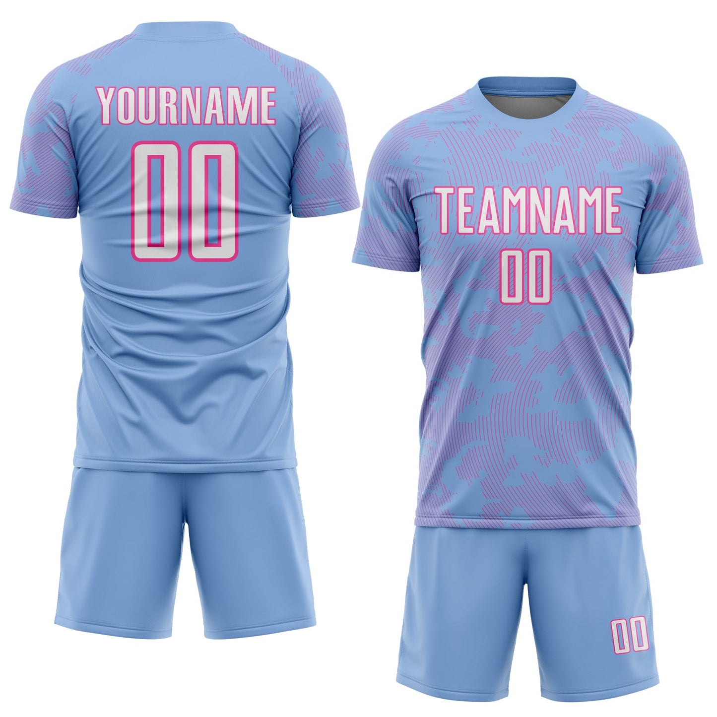 Custom Light Blue White-Pink Curve Lines Sublimation Soccer Uniform Jersey view 2