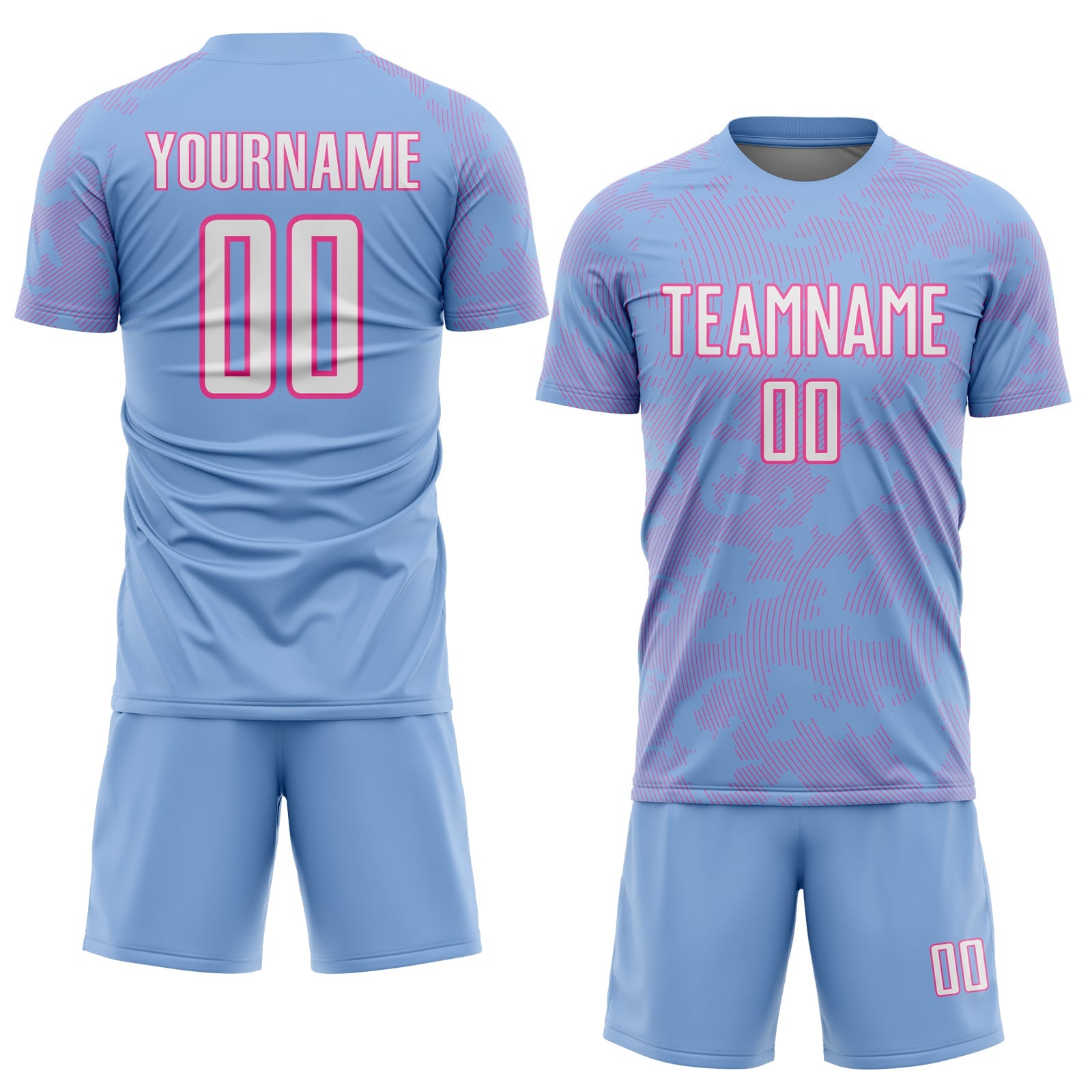 Custom Light Blue White-Pink Curve Lines Sublimation Soccer Uniform Jersey view 2