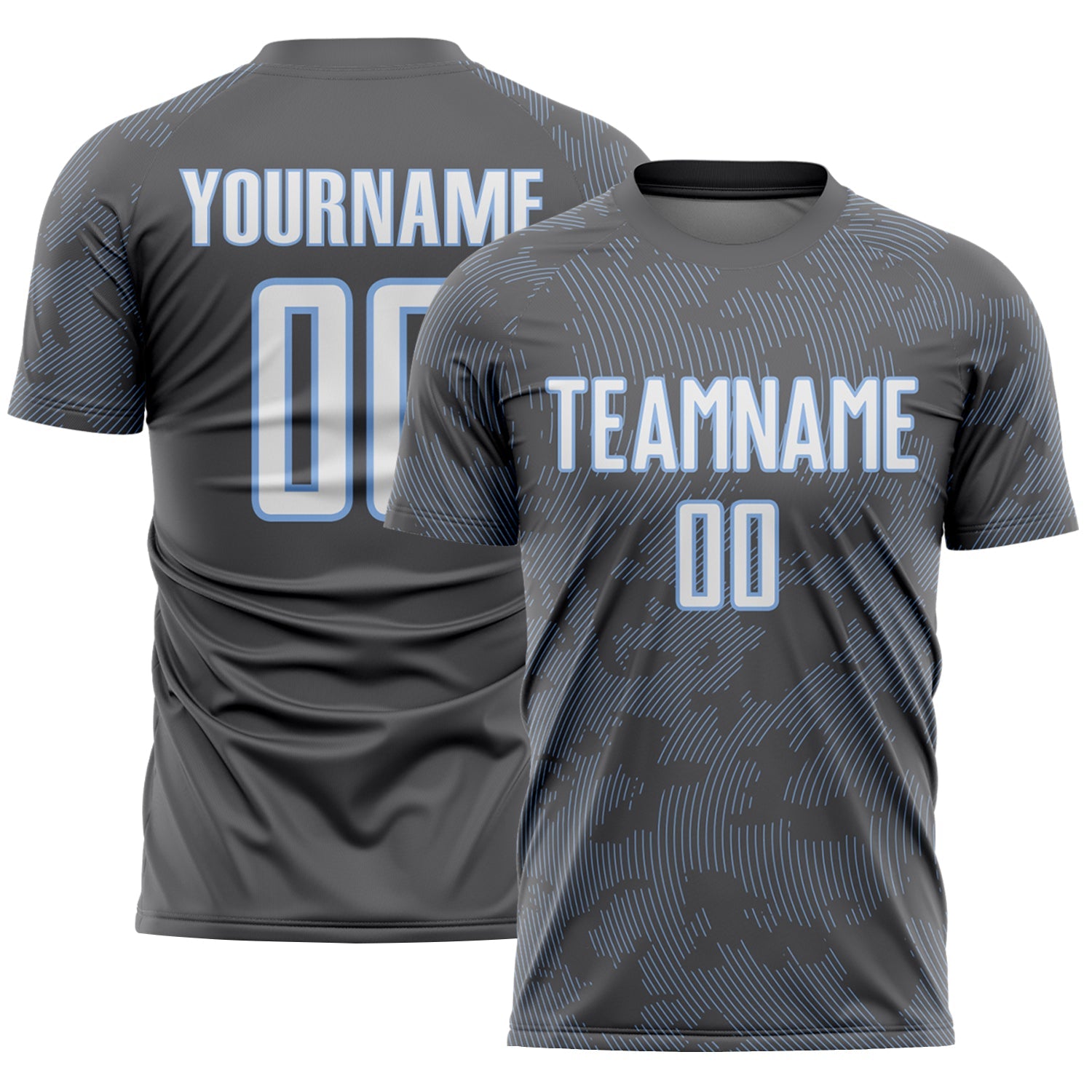 Custom Steel Gray White-Light Blue Curve Lines Sublimation Soccer Uniform Jersey - Main View