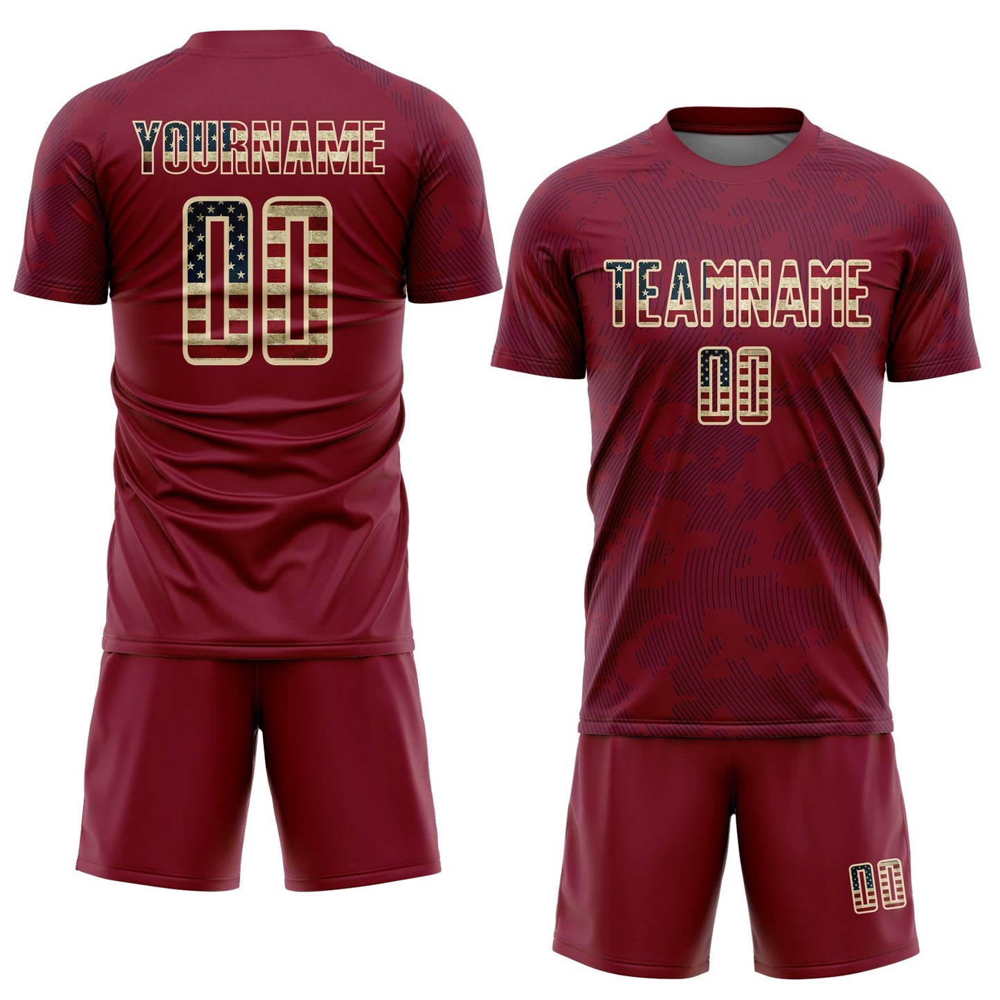 Custom Crimson Vintage USA Flag Navy-Cream Curve Lines Sublimation Soccer Uniform Jersey view 2