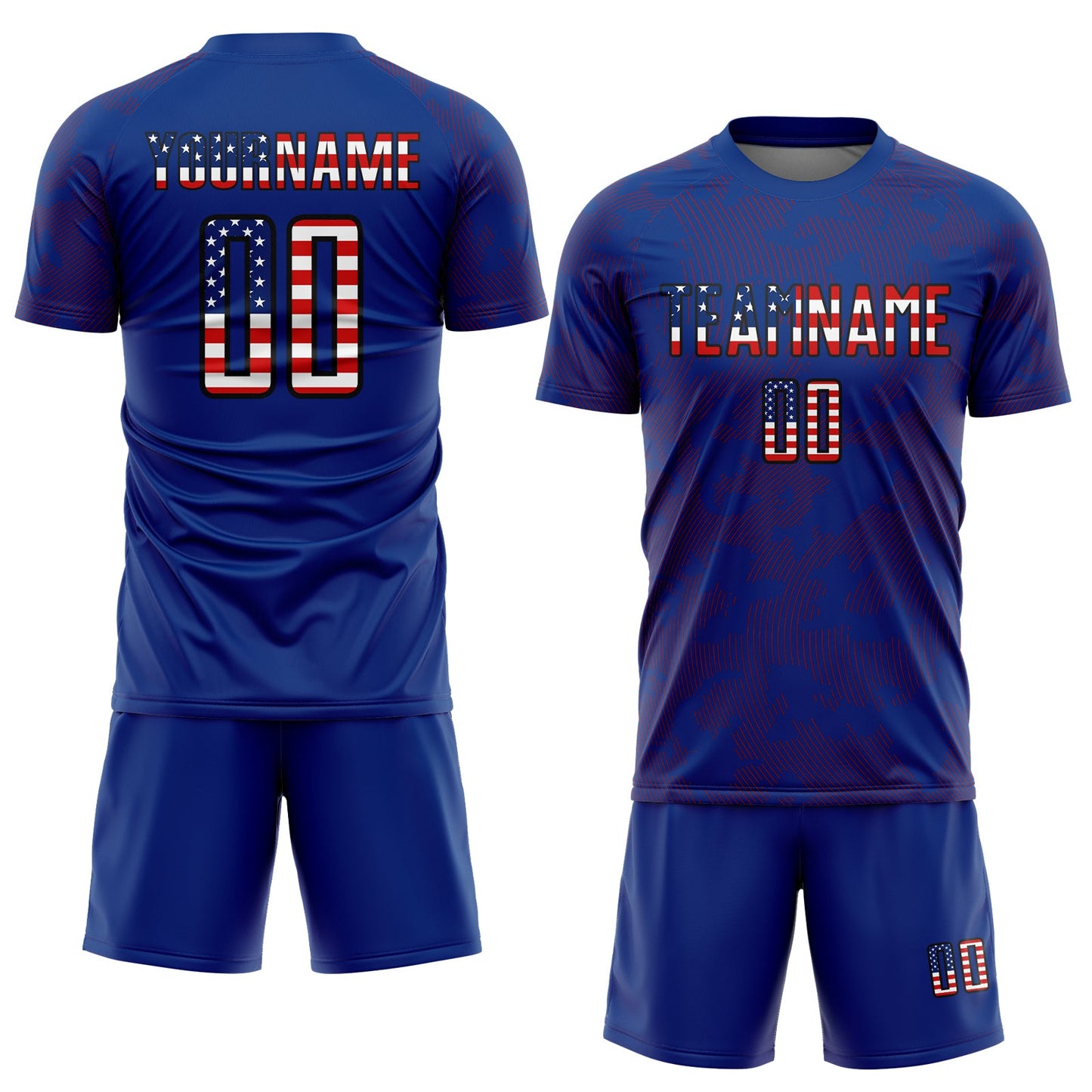 Custom Royal USA Flag Red-Black Curve Lines Sublimation Soccer Uniform Jersey view 2