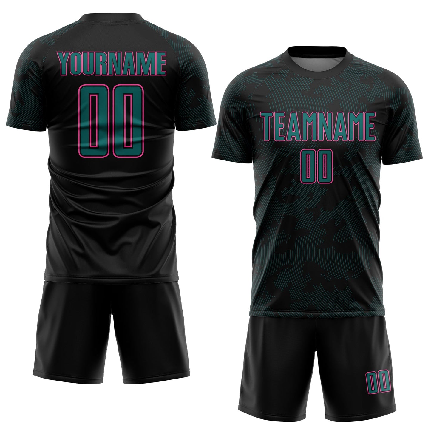 Custom Black Pink-Teal Curve Lines Sublimation Soccer Uniform Jersey view 2