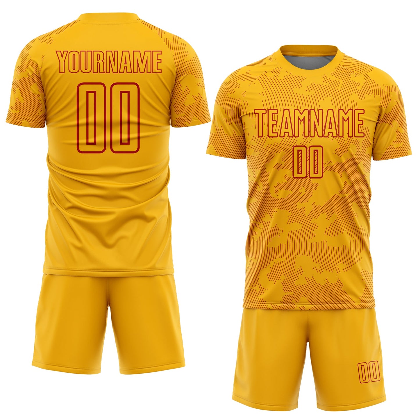Custom Gold-Red Curve Lines Sublimation Soccer Uniform Jersey view 2