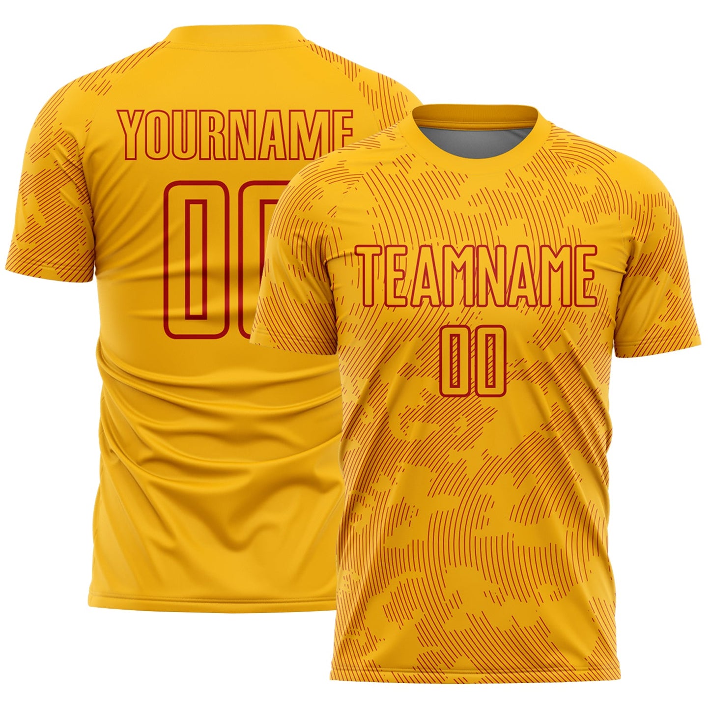 Custom Gold-Red Curve Lines Sublimation Soccer Uniform Jersey - Main View