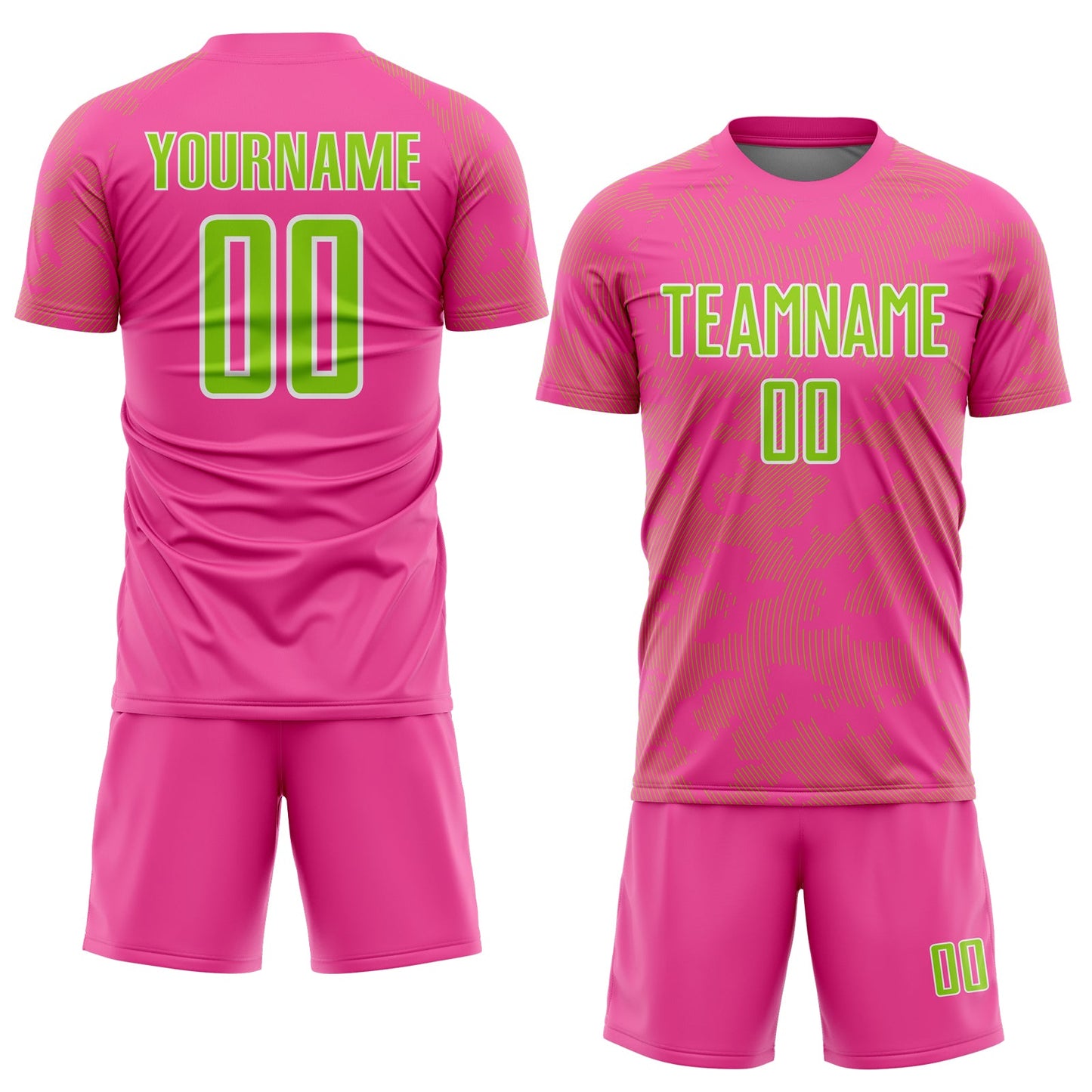 Custom Pink Neon Green-White Curve Lines Sublimation Soccer Uniform Jersey view 2
