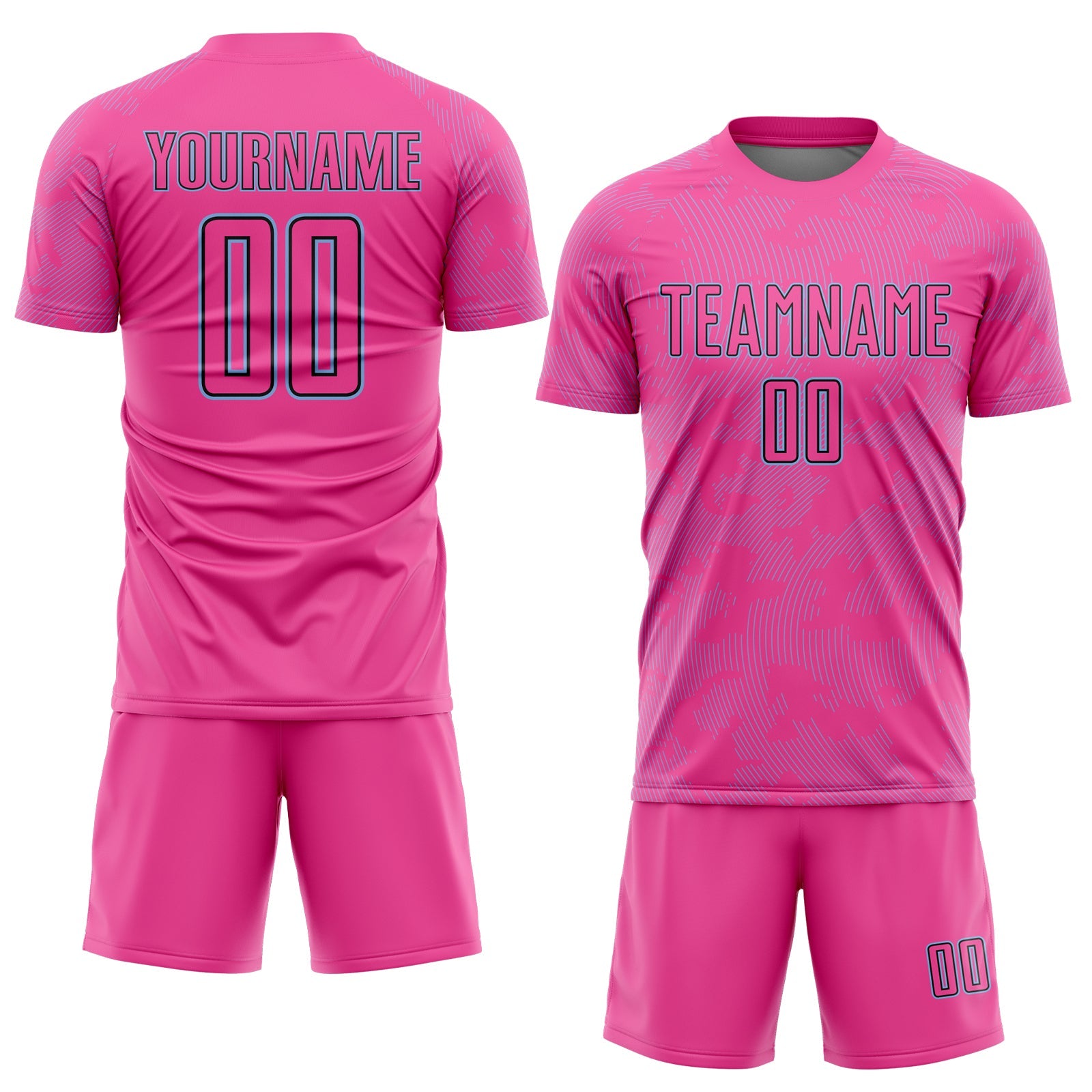 Custom Pink Light Blue-Black Curve Lines Sublimation Soccer Uniform Jersey view 2