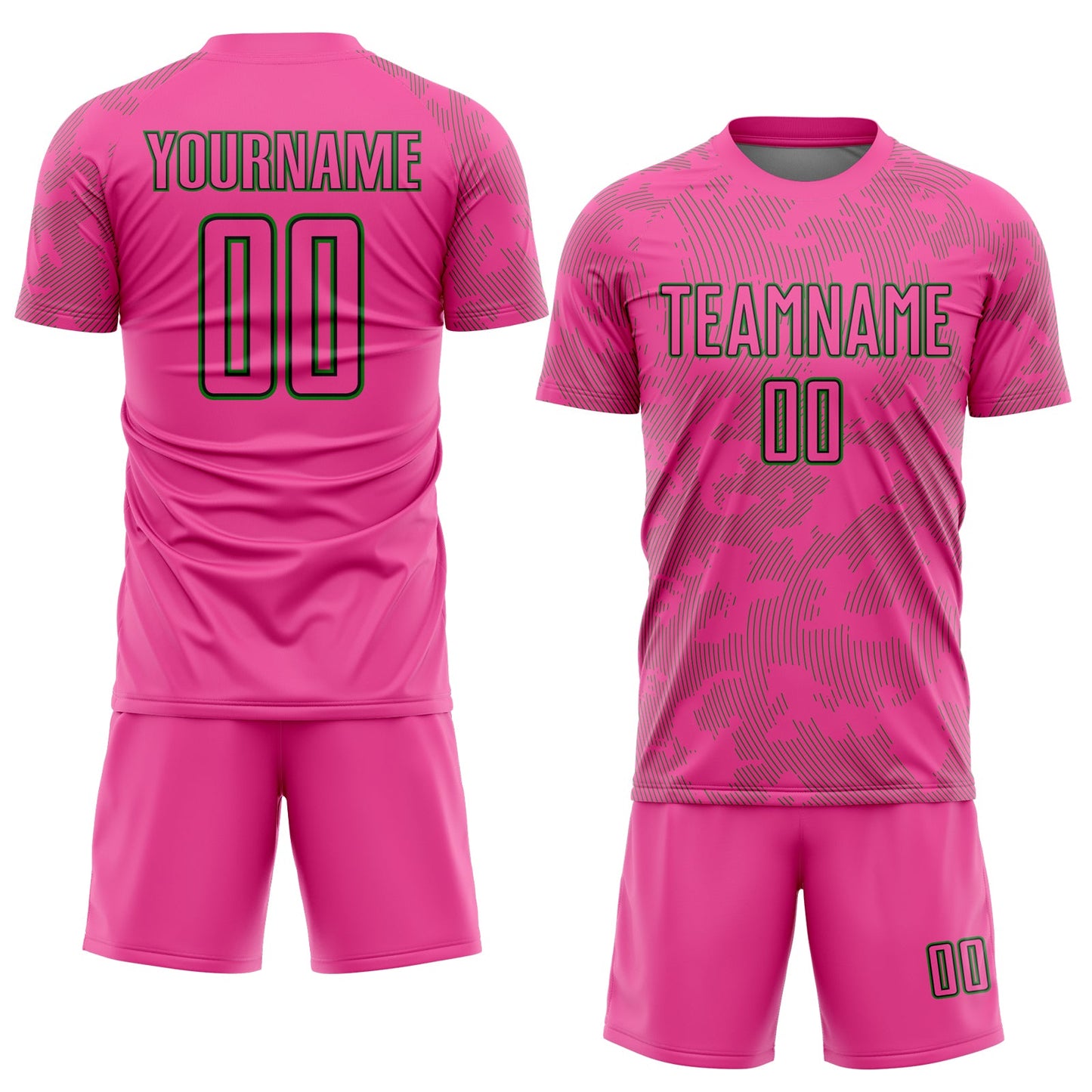 Custom Pink Grass Green-Black Curve Lines Sublimation Soccer Uniform Jersey view 2