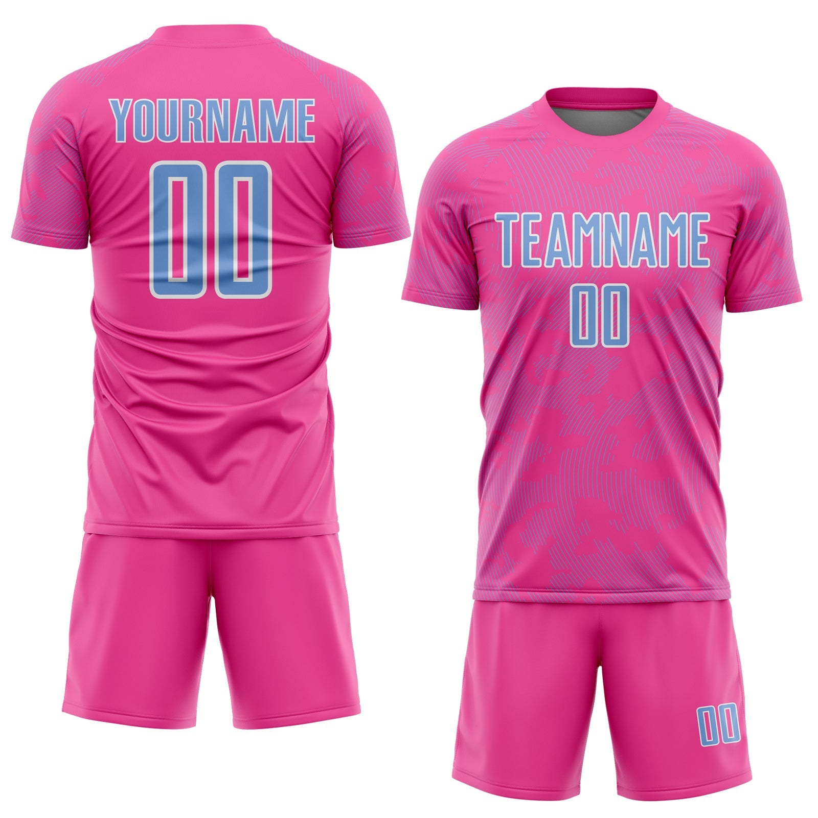 Custom Pink Light Blue-White Curve Lines Sublimation Soccer Uniform Jersey view 2