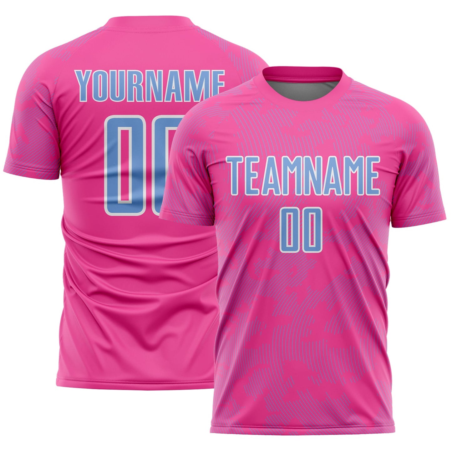 Custom Pink Light Blue-White Curve Lines Sublimation Soccer Uniform Jersey - Main View