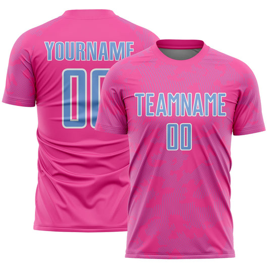 Custom Pink Light Blue-White Curve Lines Sublimation Soccer Uniform Jersey - Main View