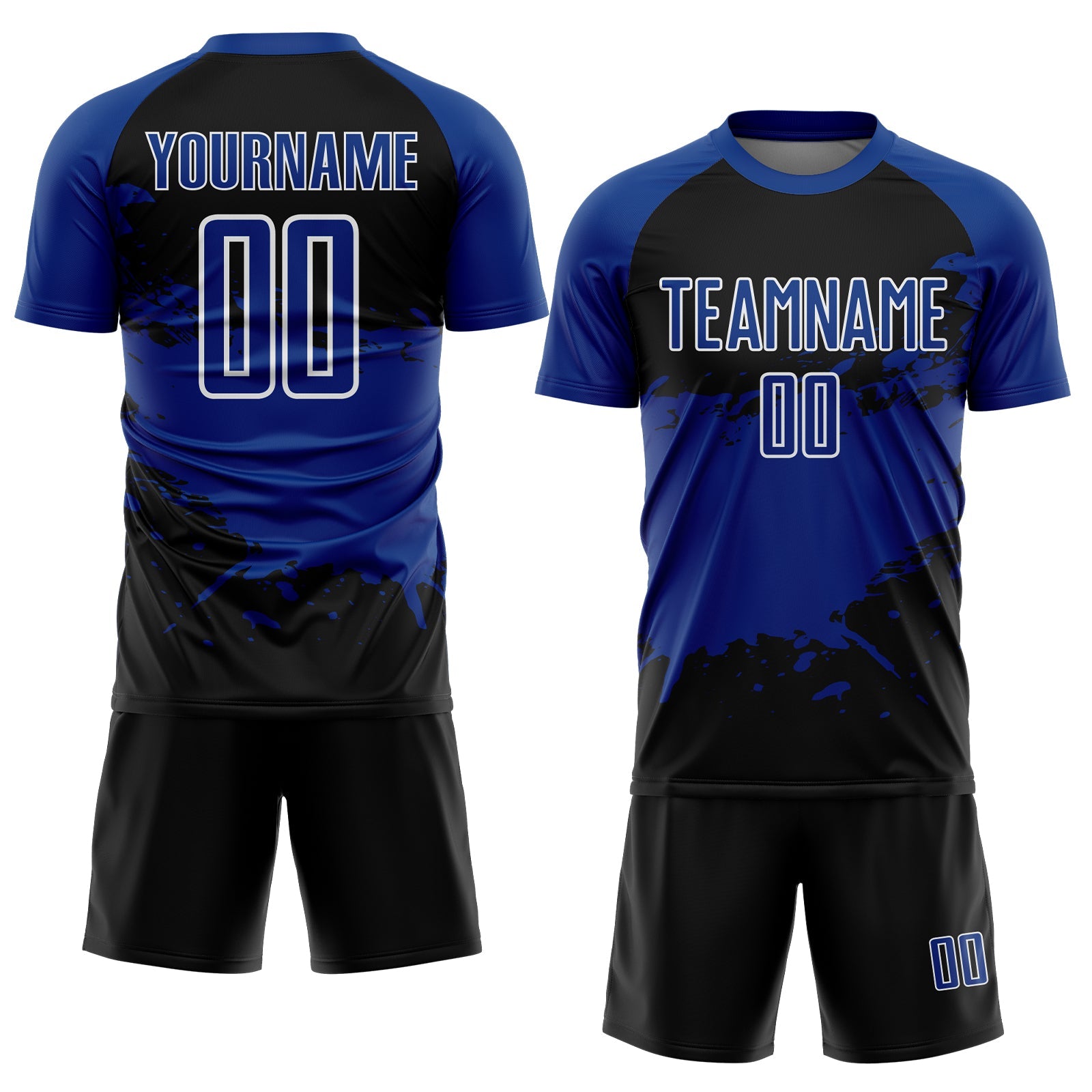 Custom Royal Black-White Splash Color Block Sublimation Soccer Uniform Jersey view 2