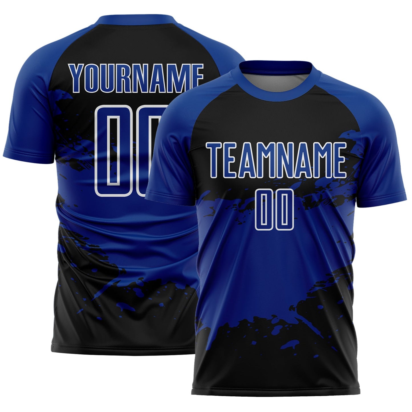 Custom Royal Black-White Splash Color Block Sublimation Soccer Uniform Jersey - Main View