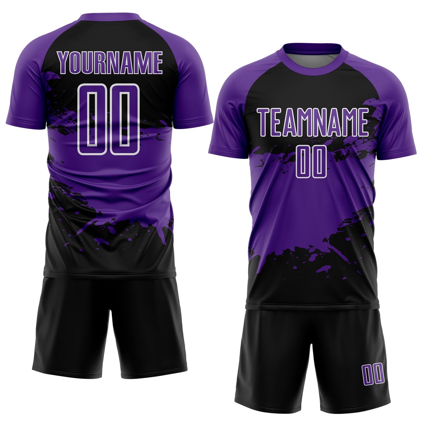Custom Purple Black-White Splash Color Block Sublimation Soccer Uniform Jersey view 2