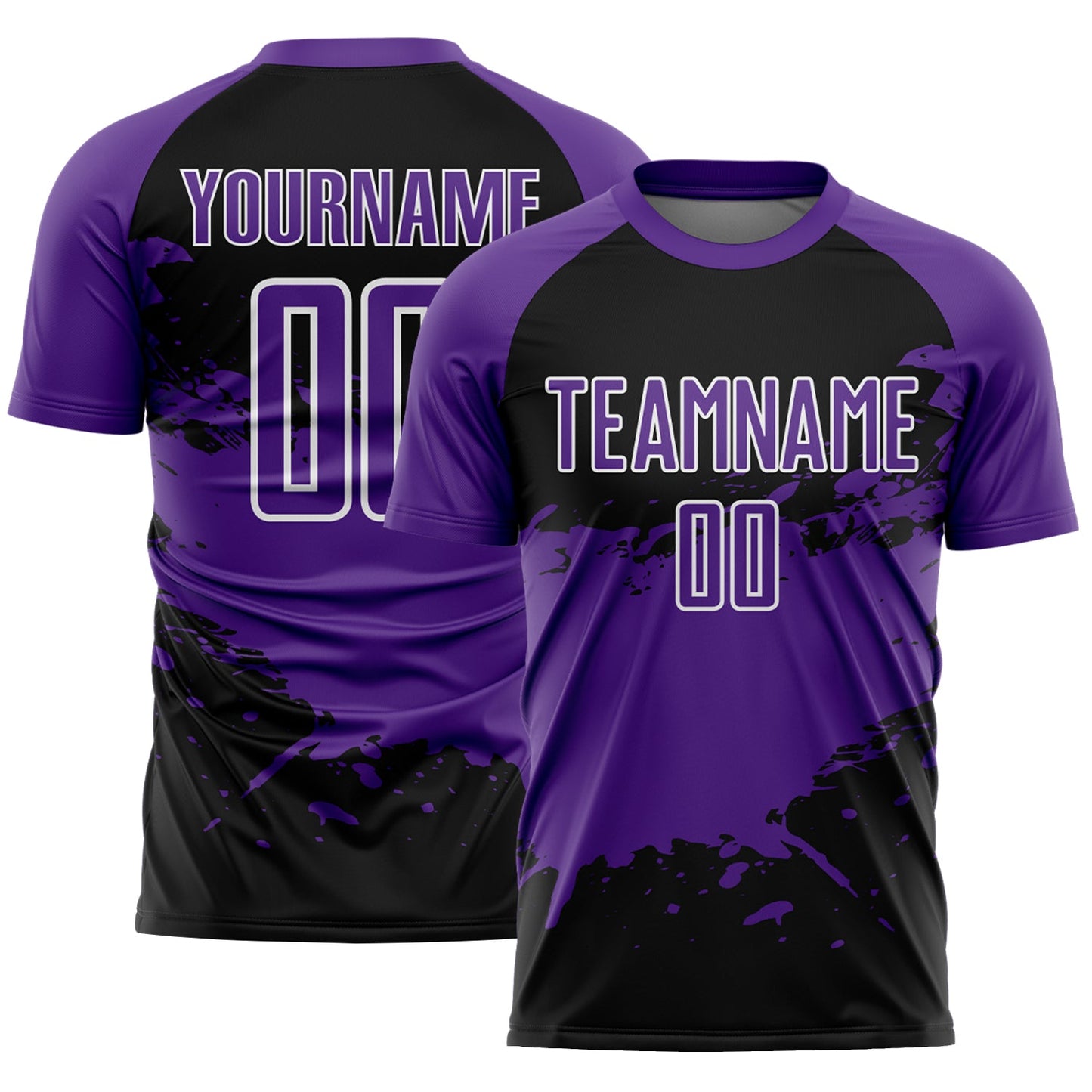 Custom Purple Black-White Splash Color Block Sublimation Soccer Uniform Jersey - Main View