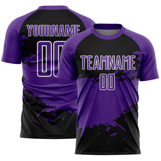 Custom Purple Black-White Splash Color Block Sublimation Soccer Uniform Jersey - Main View
