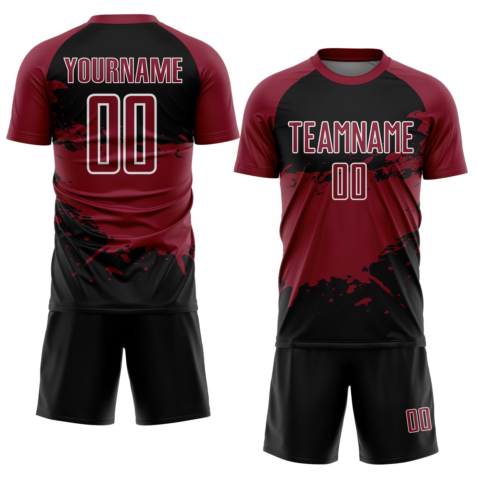 Custom Crimson Black-White Splash Color Block Sublimation Soccer Uniform Jersey view 2