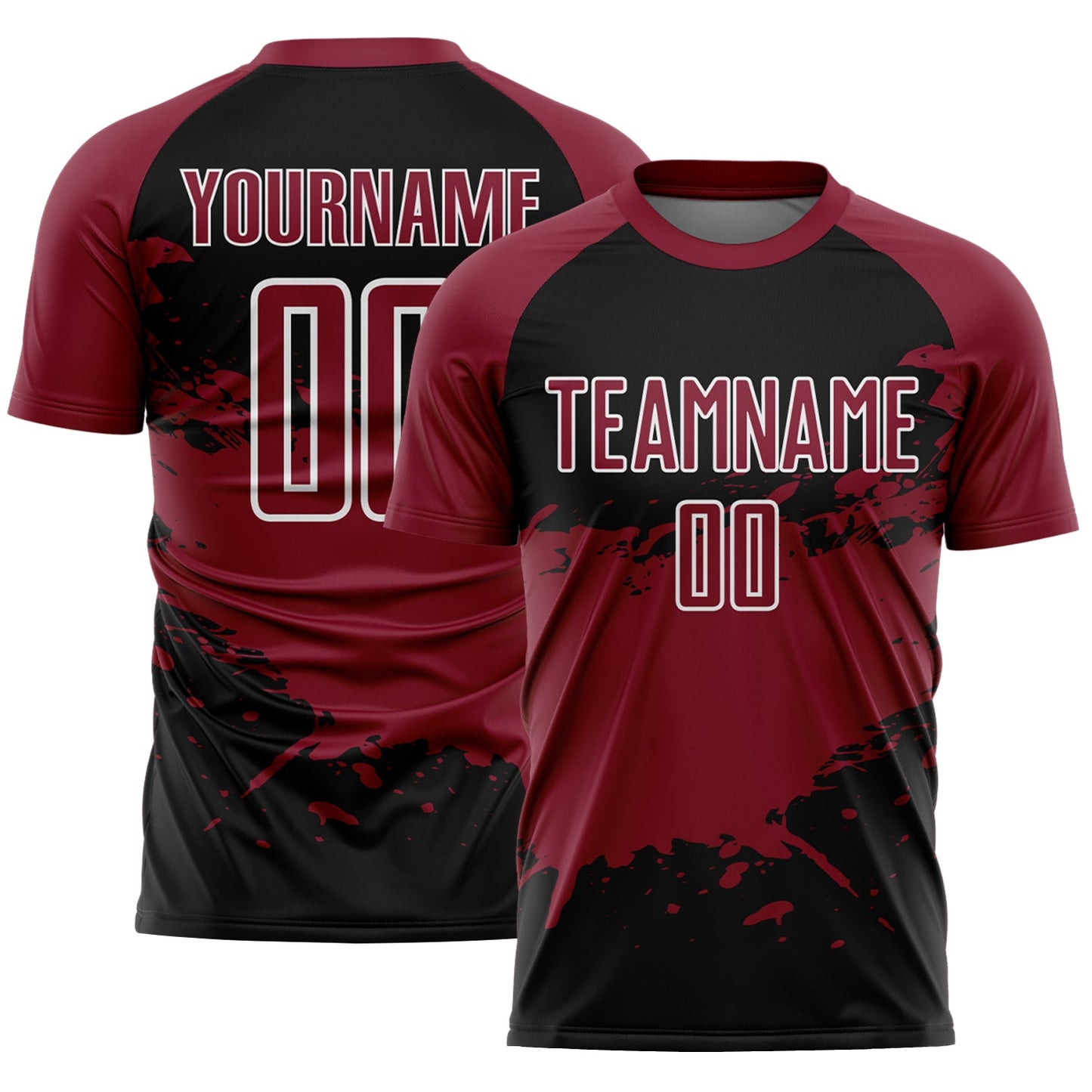Custom Crimson Black-White Splash Color Block Sublimation Soccer Uniform Jersey - Main View