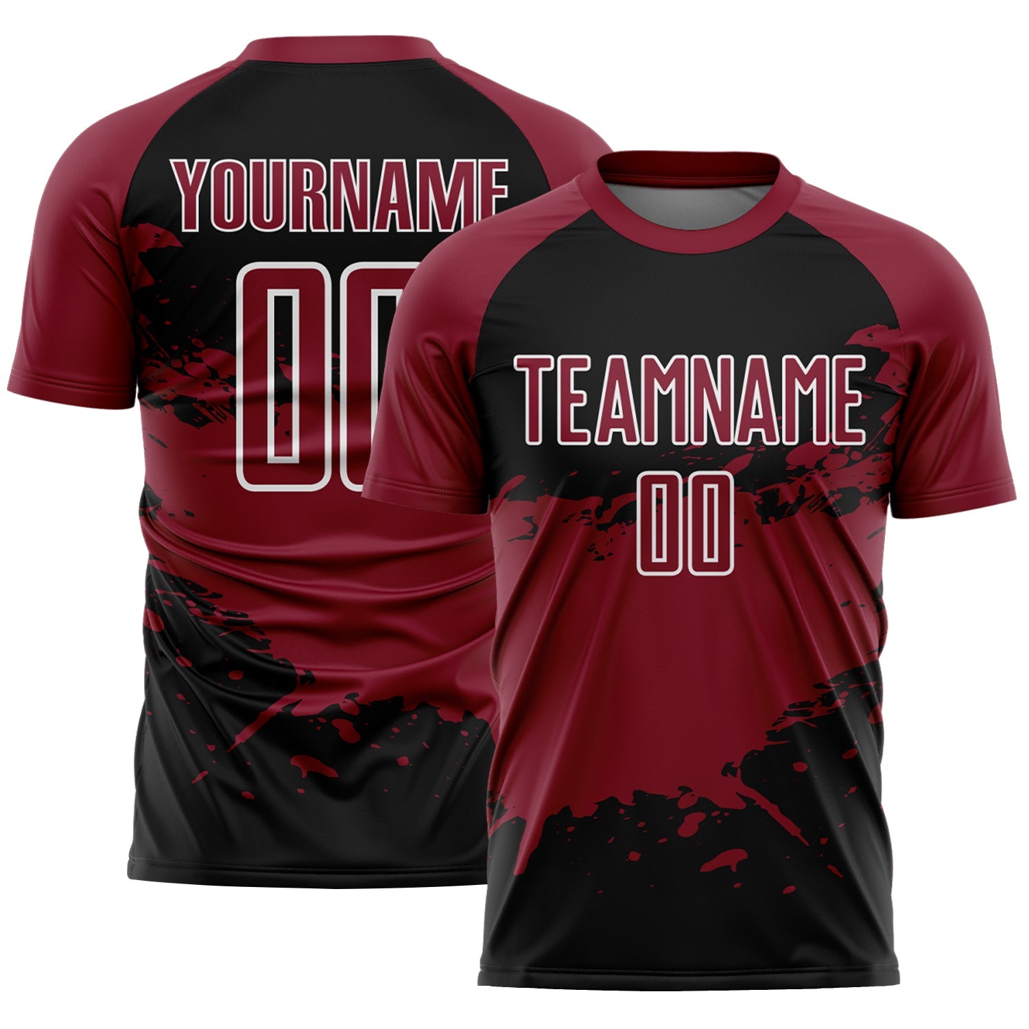 Custom Crimson Black-White Splash Color Block Sublimation Soccer Uniform Jersey - Main View