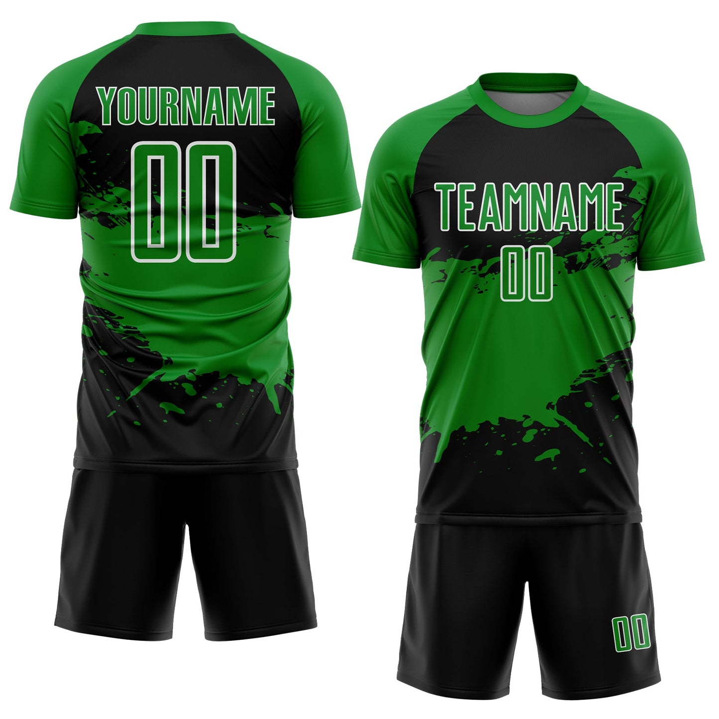 Custom Grass Green Black-White Splash Color Block Sublimation Soccer Uniform Jersey view 2