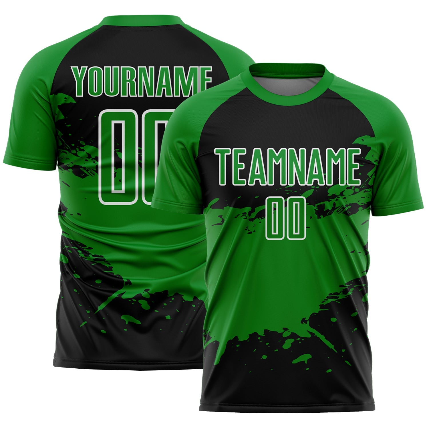 Custom Grass Green Black-White Splash Color Block Sublimation Soccer Uniform Jersey - Main View