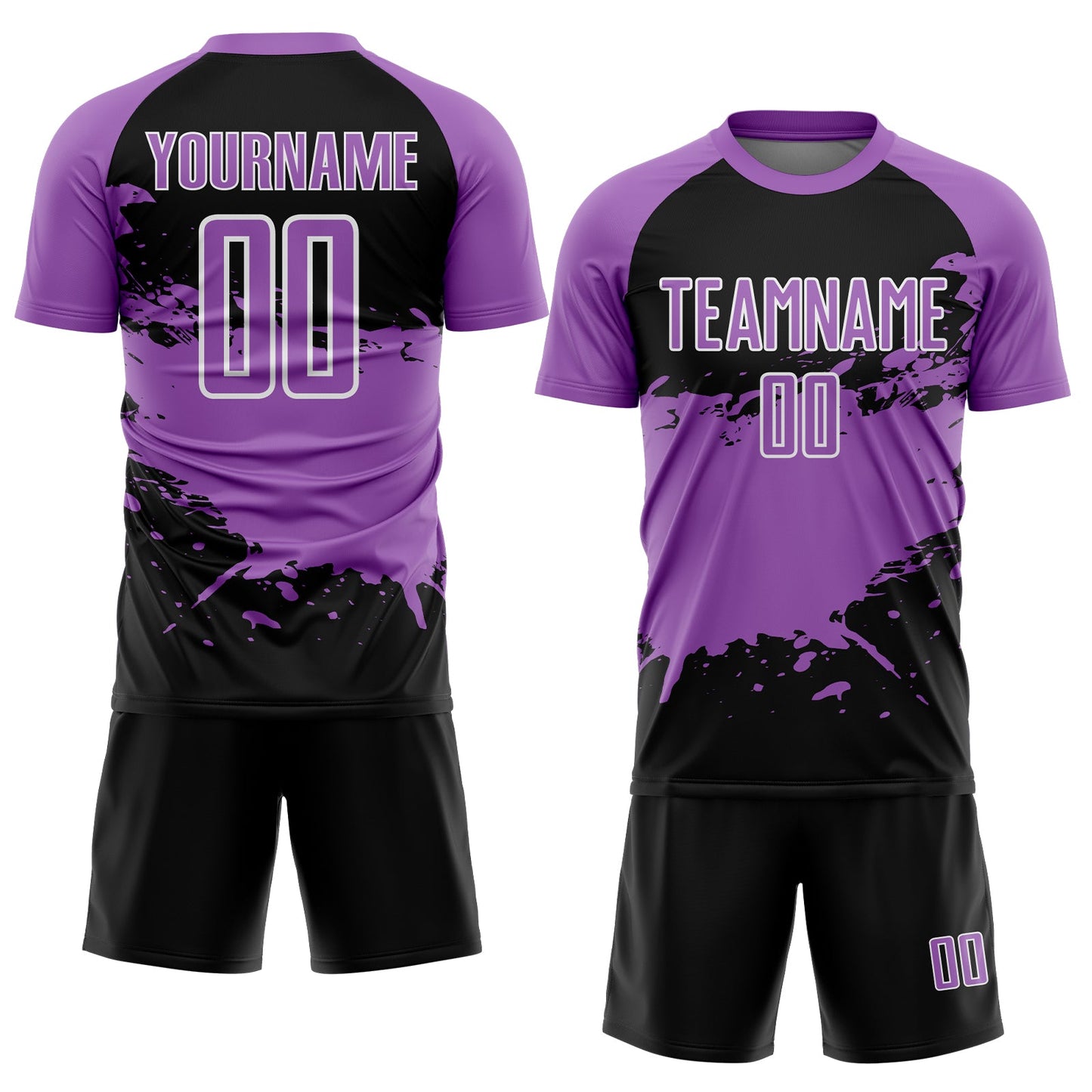 Custom Medium Purple Black-White Splash Color Block Sublimation Soccer Uniform Jersey view 2