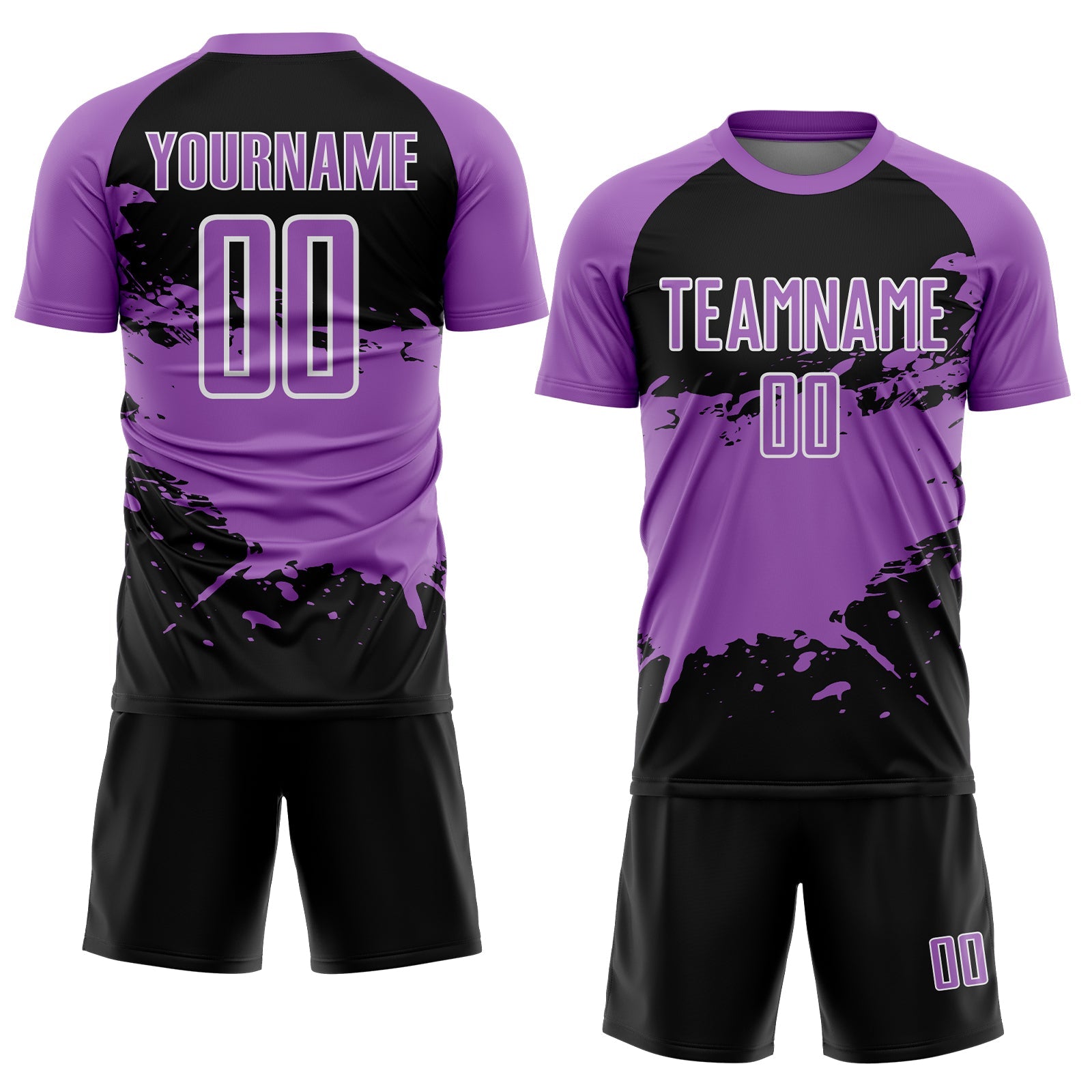 Custom Medium Purple Black-White Splash Color Block Sublimation Soccer Uniform Jersey view 2
