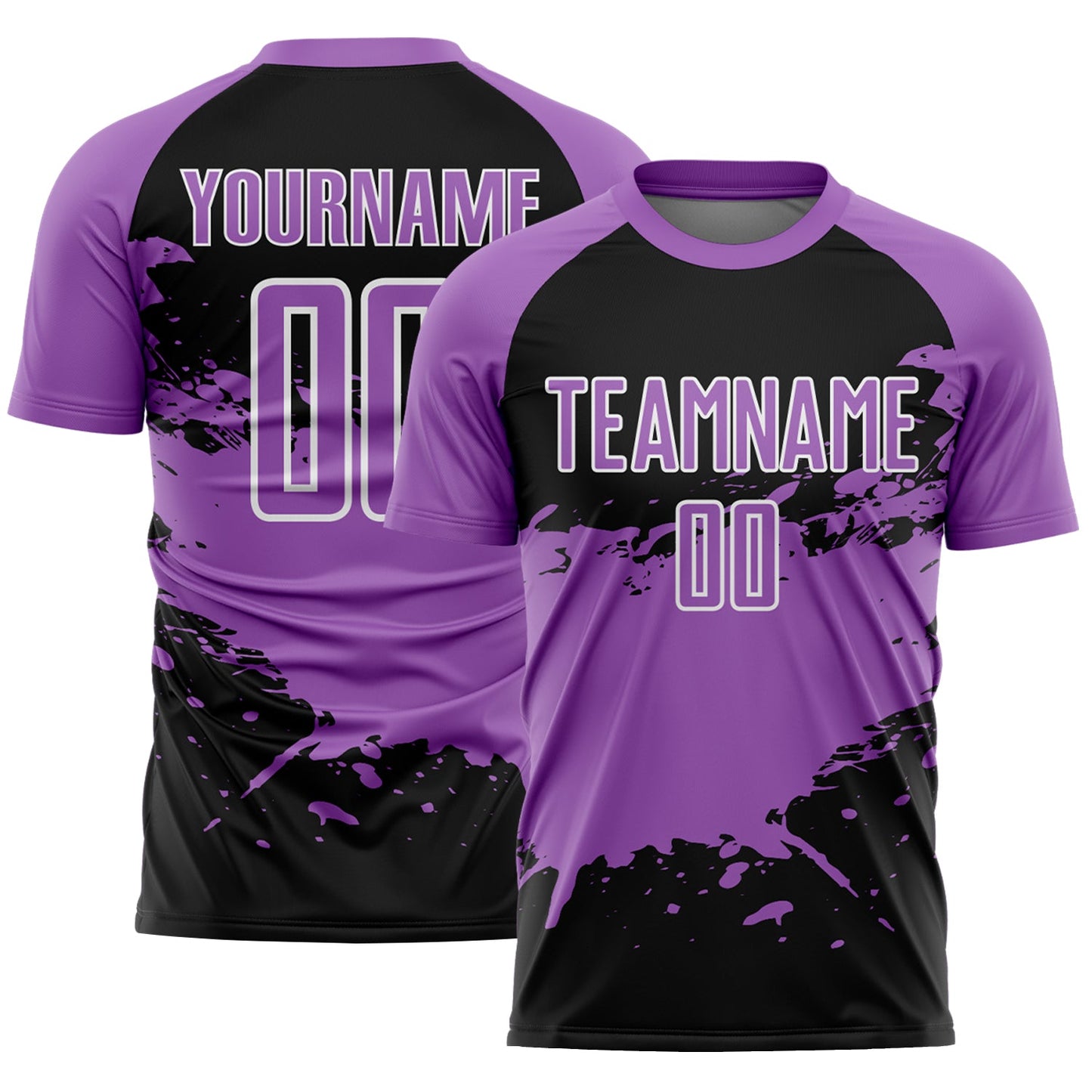 Custom Medium Purple Black-White Splash Color Block Sublimation Soccer Uniform Jersey - Main View