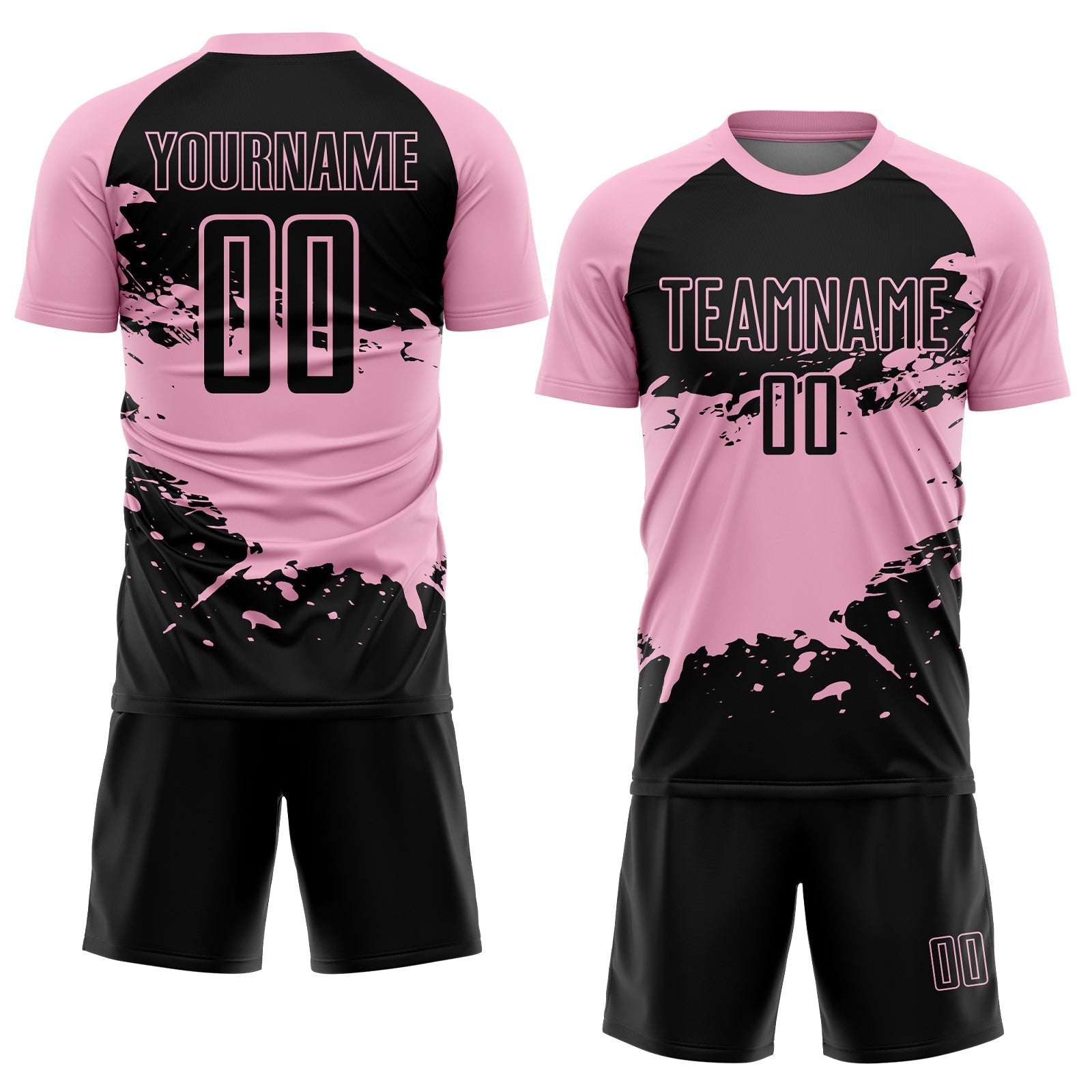 Custom Light Pink-Black Splash Color Block Sublimation Soccer Uniform Jersey view 2