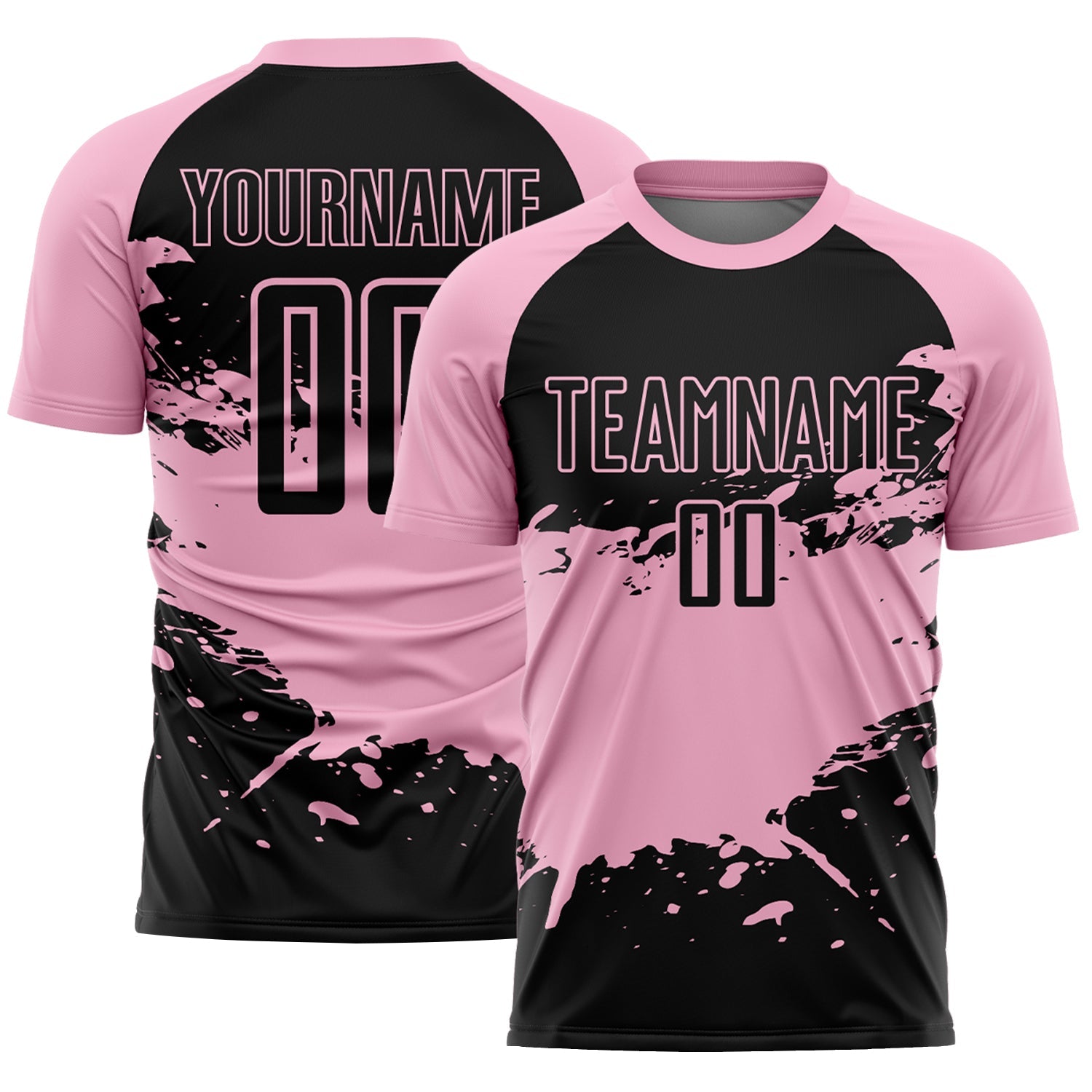 Custom Light Pink-Black Splash Color Block Sublimation Soccer Uniform Jersey - Main View
