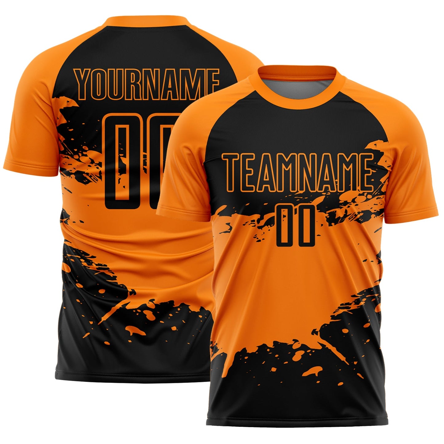 Custom Bay Orange-Black Splash Color Block Sublimation Soccer Uniform Jersey - Main View