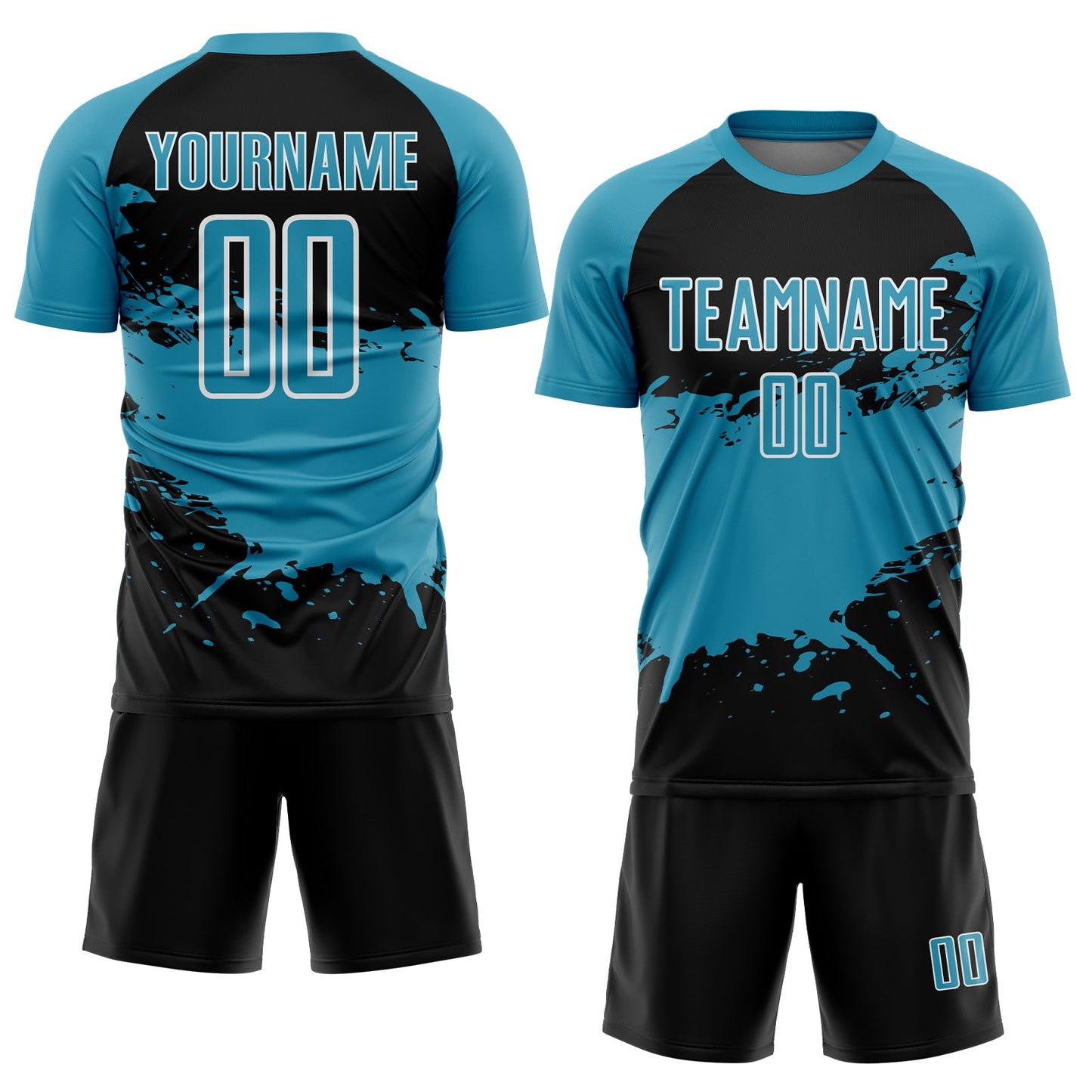 Custom Panther Blue Black-White Splash Color Block Sublimation Soccer Uniform Jersey view 2