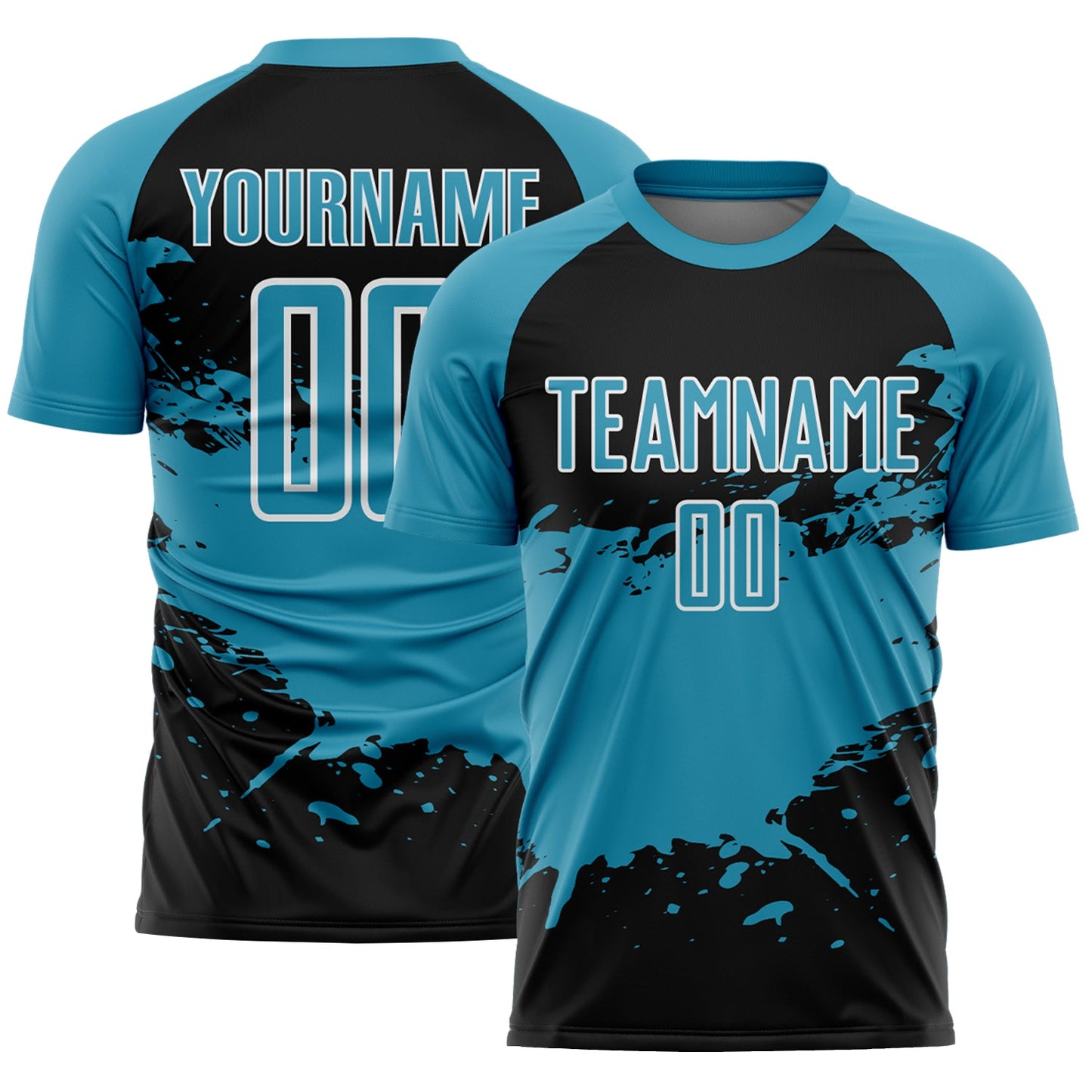 Custom Panther Blue Black-White Splash Color Block Sublimation Soccer Uniform Jersey - Main View