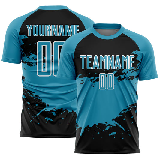Custom Panther Blue Black-White Splash Color Block Sublimation Soccer Uniform Jersey - Main View