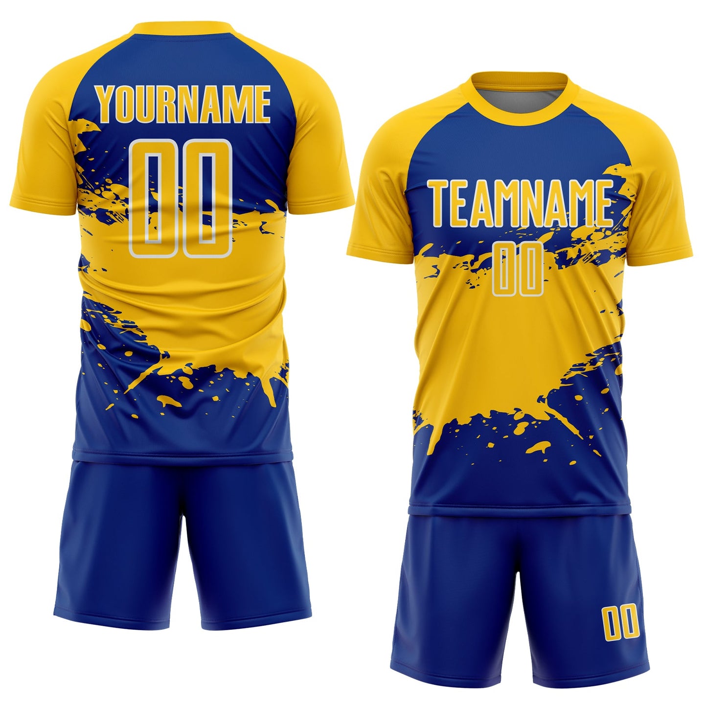 Custom Yellow Royal-White Splash Color Block Sublimation Soccer Uniform Jersey view 2