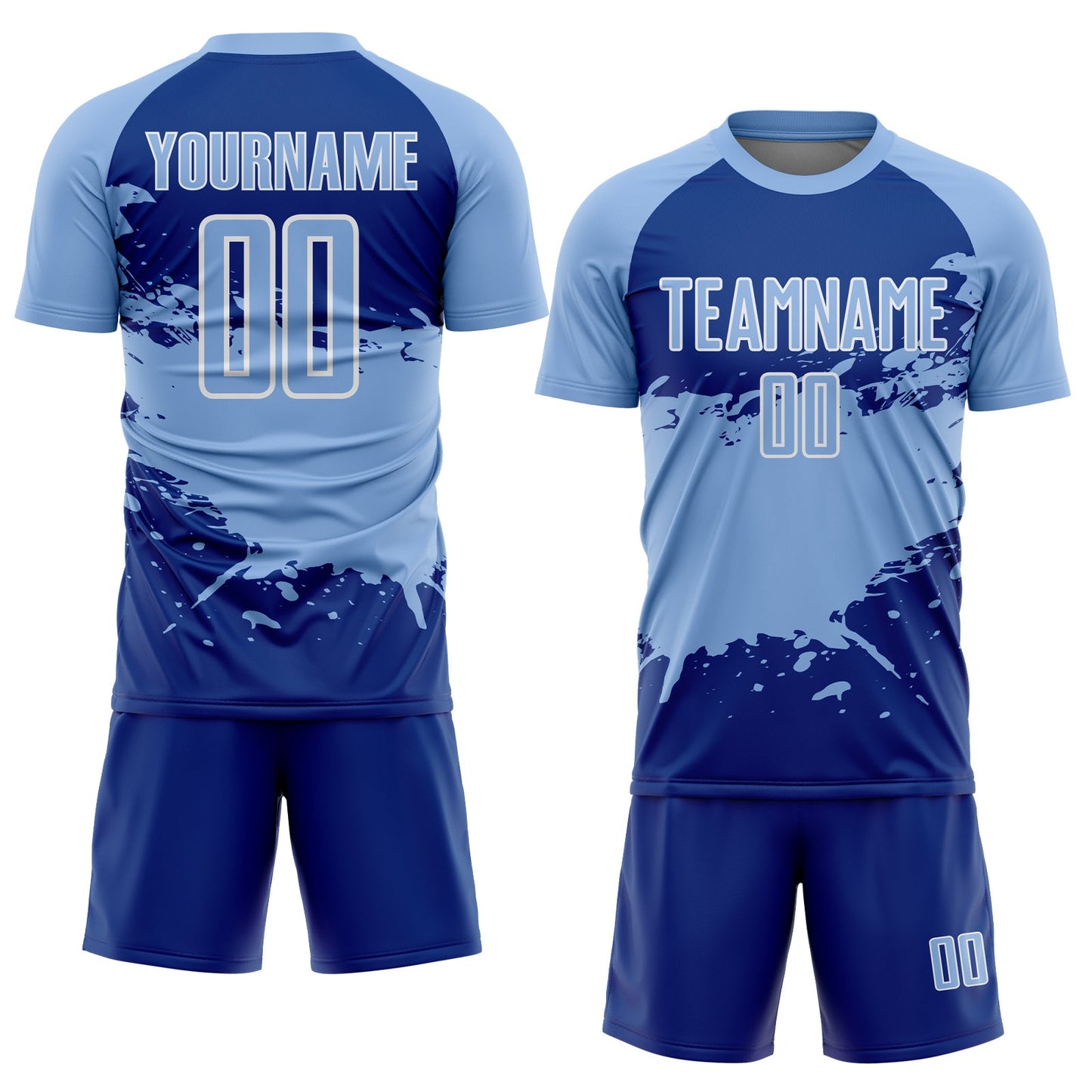 Custom Light Blue Royal-White Splash Color Block Sublimation Soccer Uniform Jersey view 2