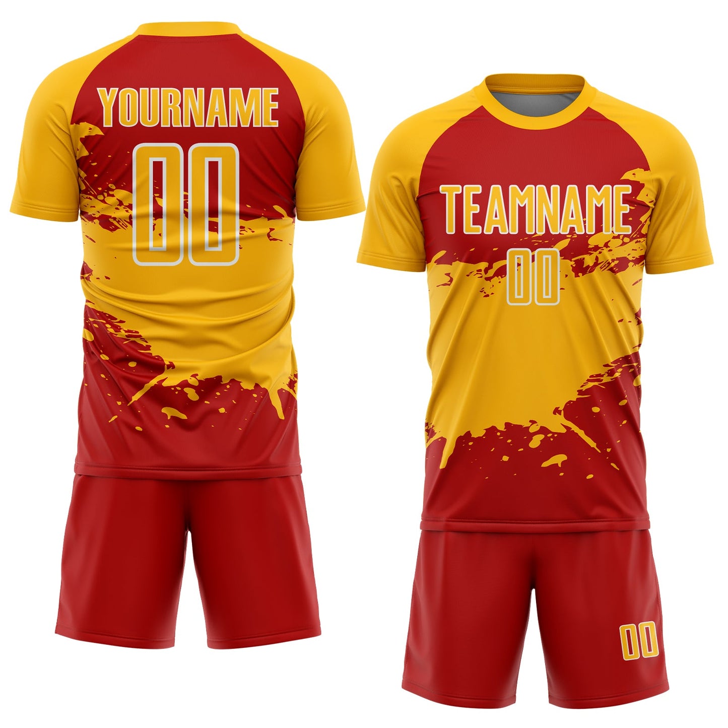 Custom Gold Red-White Splash Color Block Sublimation Soccer Uniform Jersey view 2