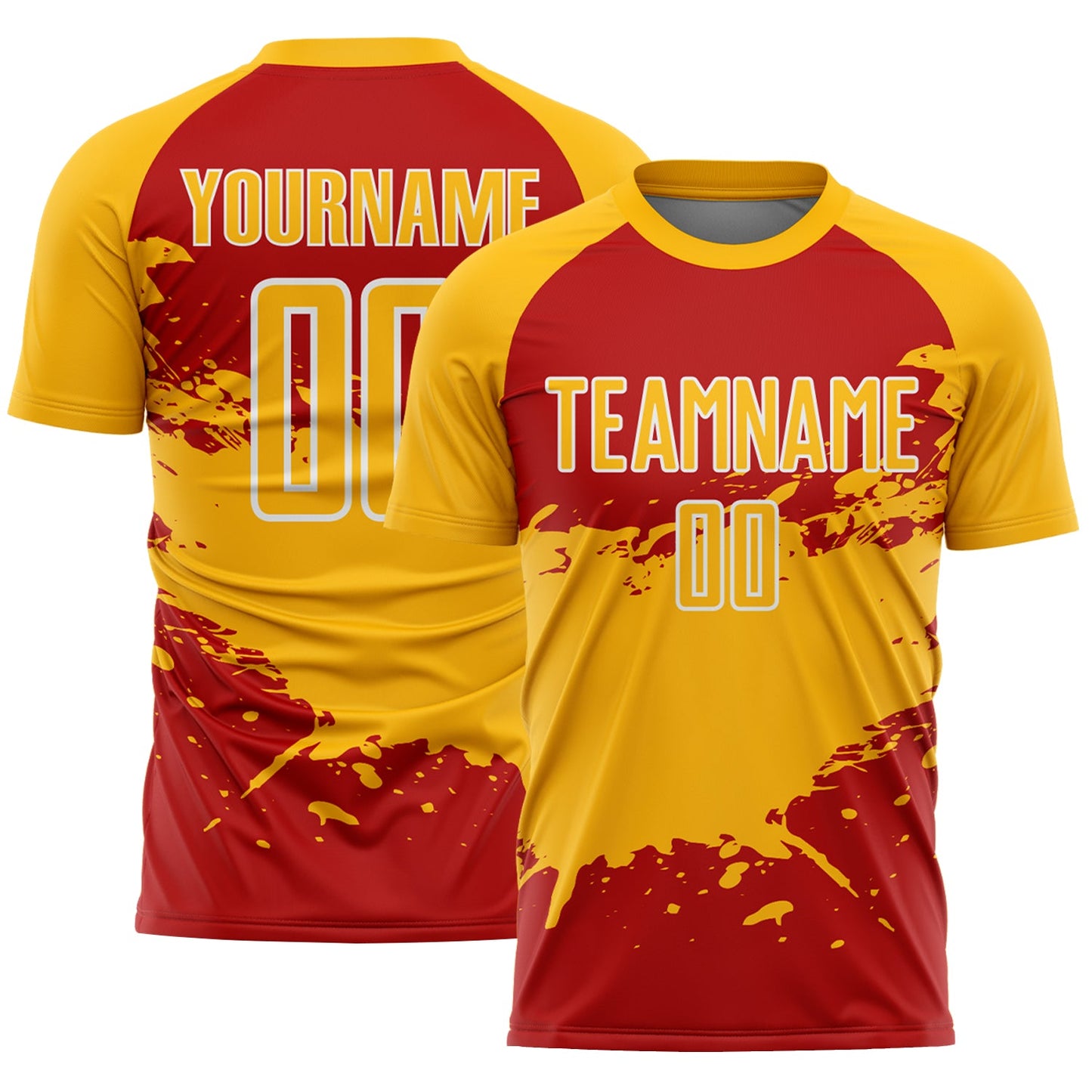 Custom Gold Red-White Splash Color Block Sublimation Soccer Uniform Jersey - Main View