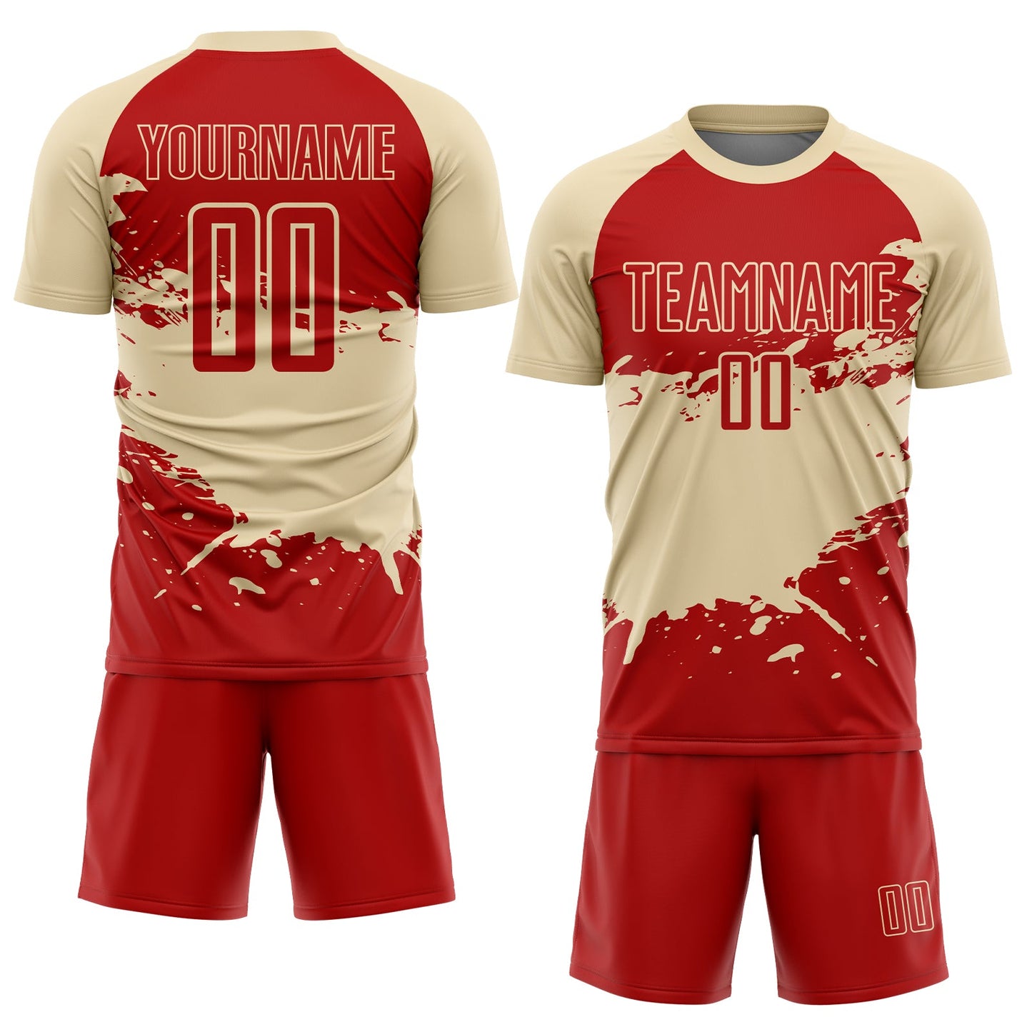 Custom Cream-Red Splash Color Block Sublimation Soccer Uniform Jersey view 2
