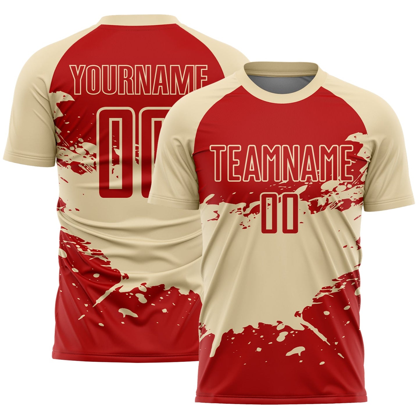 Custom Cream-Red Splash Color Block Sublimation Soccer Uniform Jersey - Main View