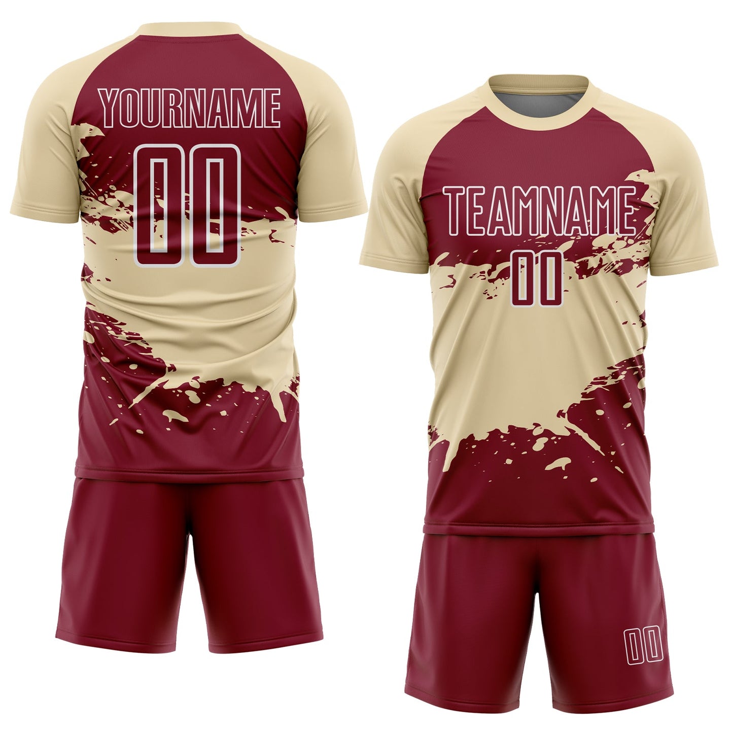 Custom Cream Crimson-White Splash Color Block Sublimation Soccer Uniform Jersey view 2