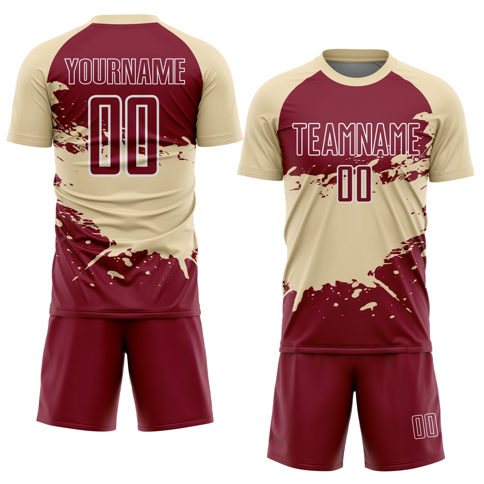 Custom Cream Crimson-White Splash Color Block Sublimation Soccer Uniform Jersey view 2